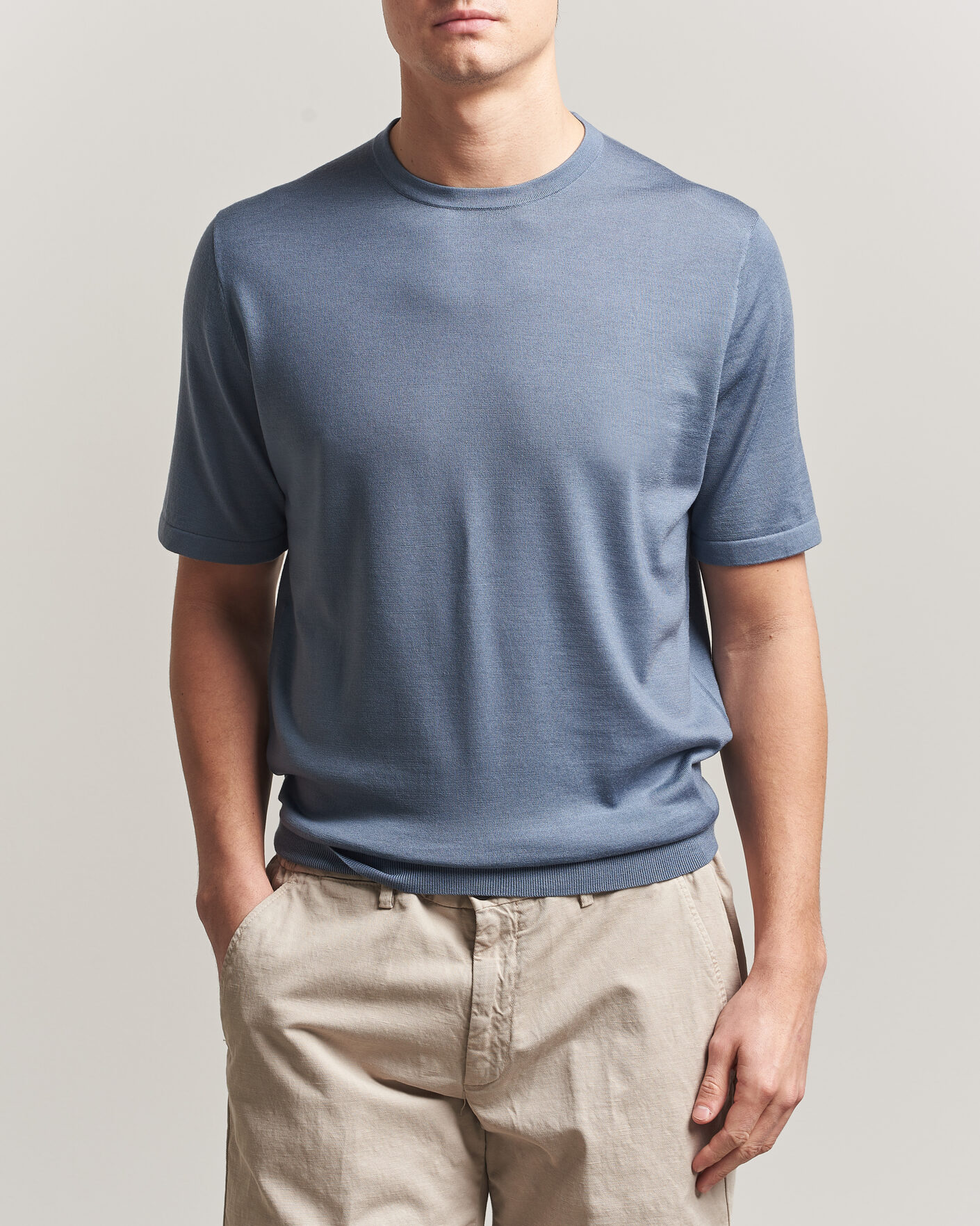 Herr | T-Shirts | Tiger of Sweden | Connor Merino Knitted T-Shirt Dull Blue