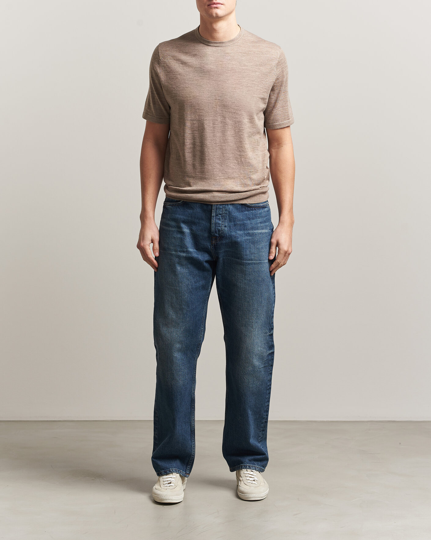 Herr | T-Shirts | Tiger of Sweden | Connor Merino Knitted T-Shirt Beige Melange