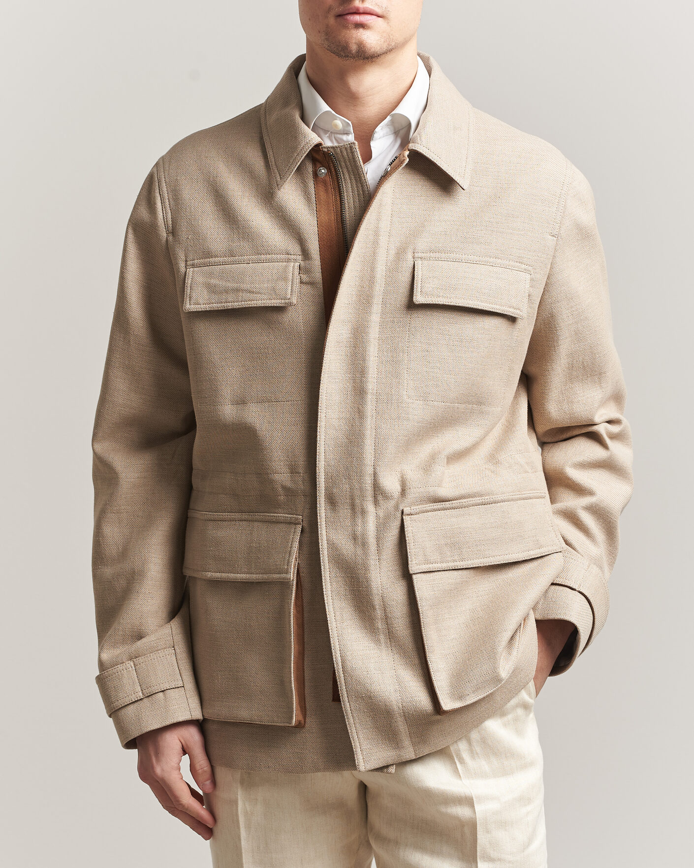 Herr | Jackor | Tiger of Sweden | Sandser Cotton/Linen Field Jacket Soft Latte