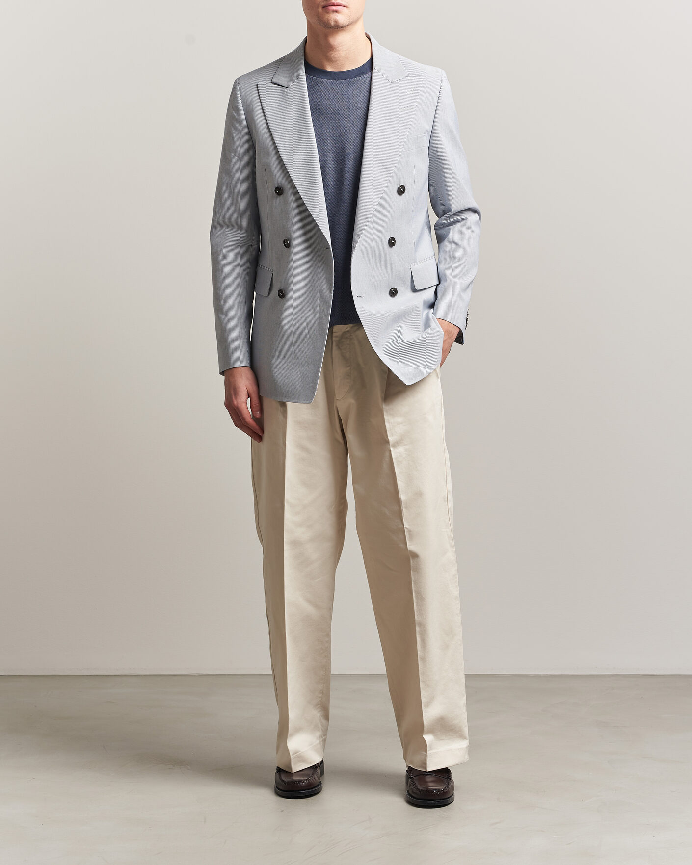 Herr | Kavajer | Tiger of Sweden | Ease Cotton Double Breasted Blazer Thunder Blue
