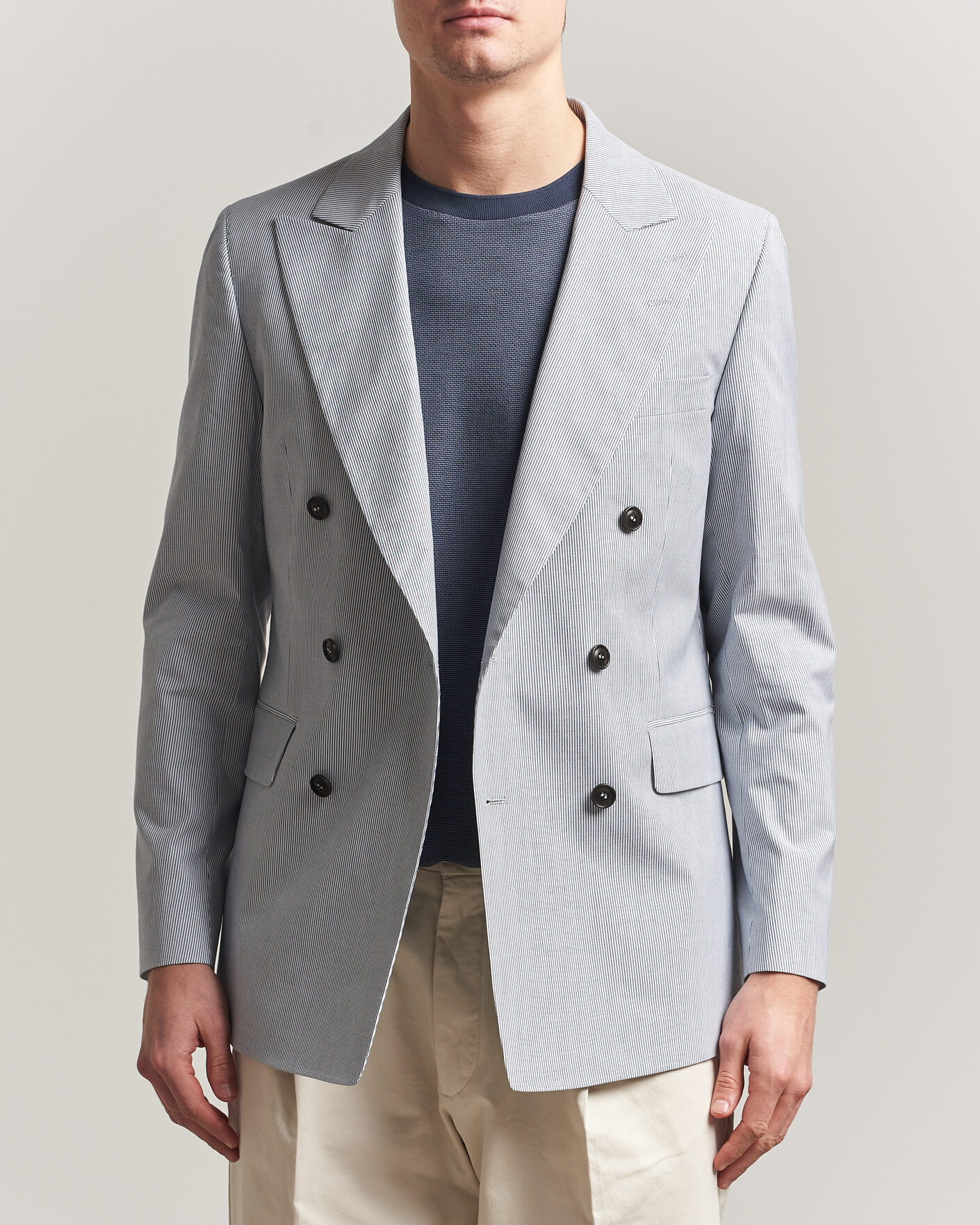 Herr | Kavajer | Tiger of Sweden | Ease Cotton Double Breasted Blazer Thunder Blue