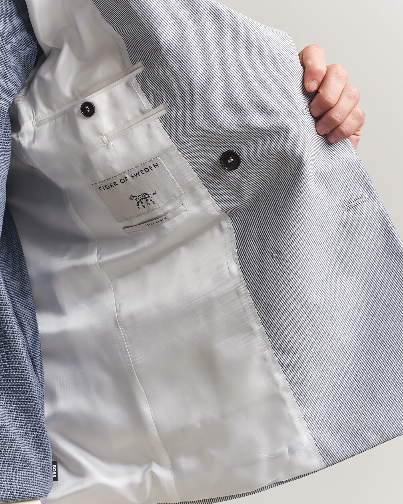 Herr | Kavajer | Tiger of Sweden | Ease Cotton Double Breasted Blazer Thunder Blue