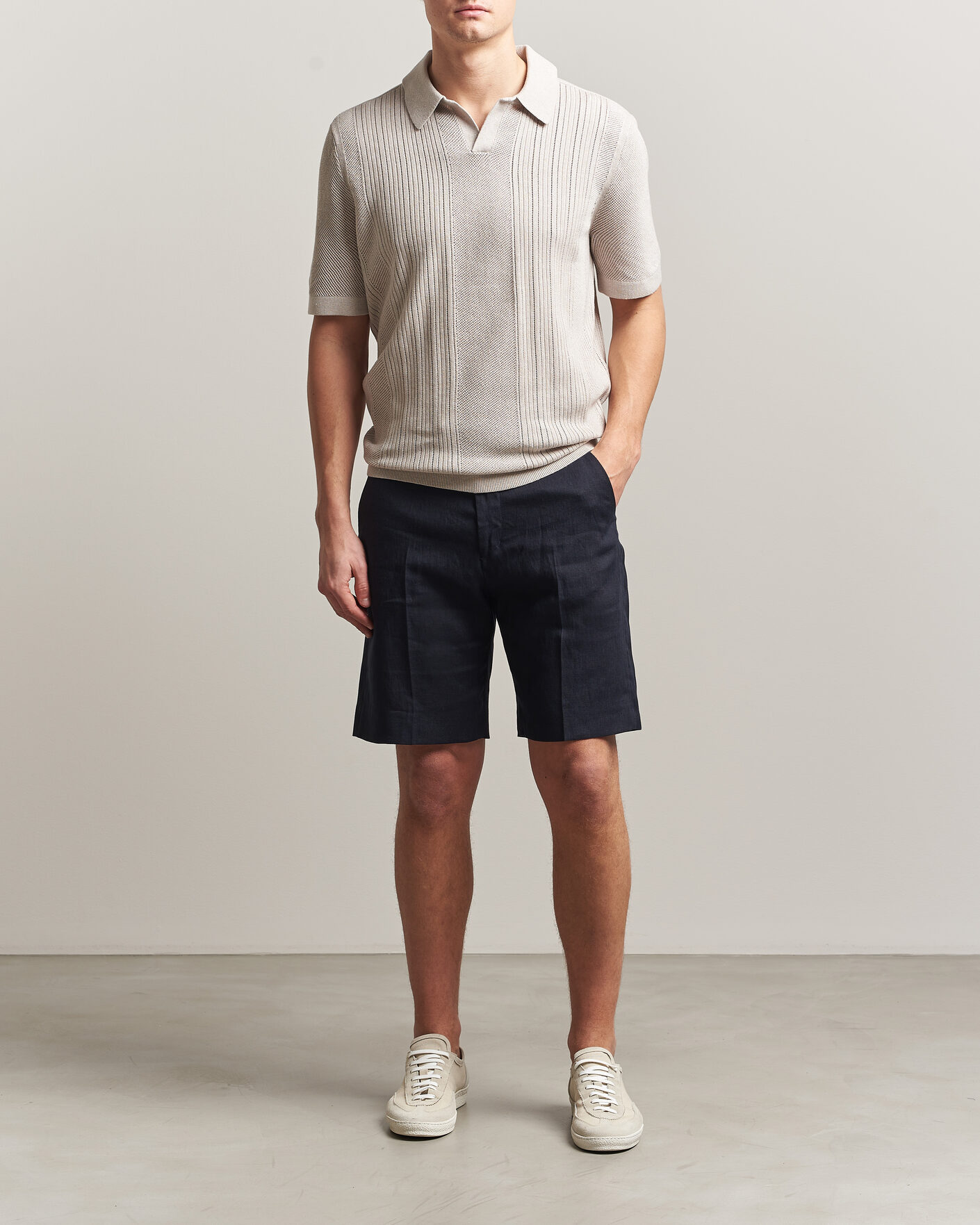 Herr | Pikéer | Tiger of Sweden | Eoin Wool/Linen Knitted Polo Ivory