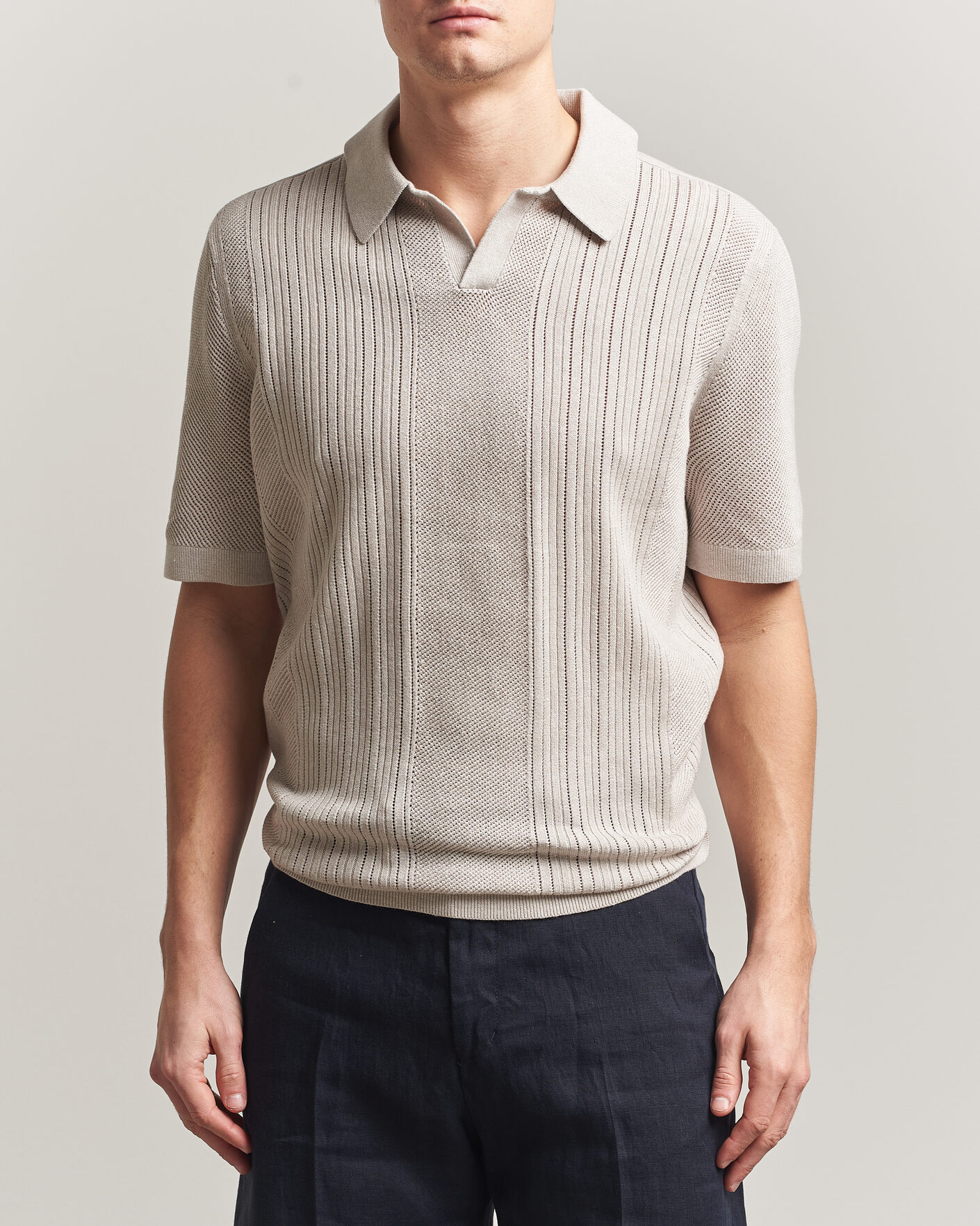 Herr | Pikéer | Tiger of Sweden | Eoin Wool/Linen Knitted Polo Ivory