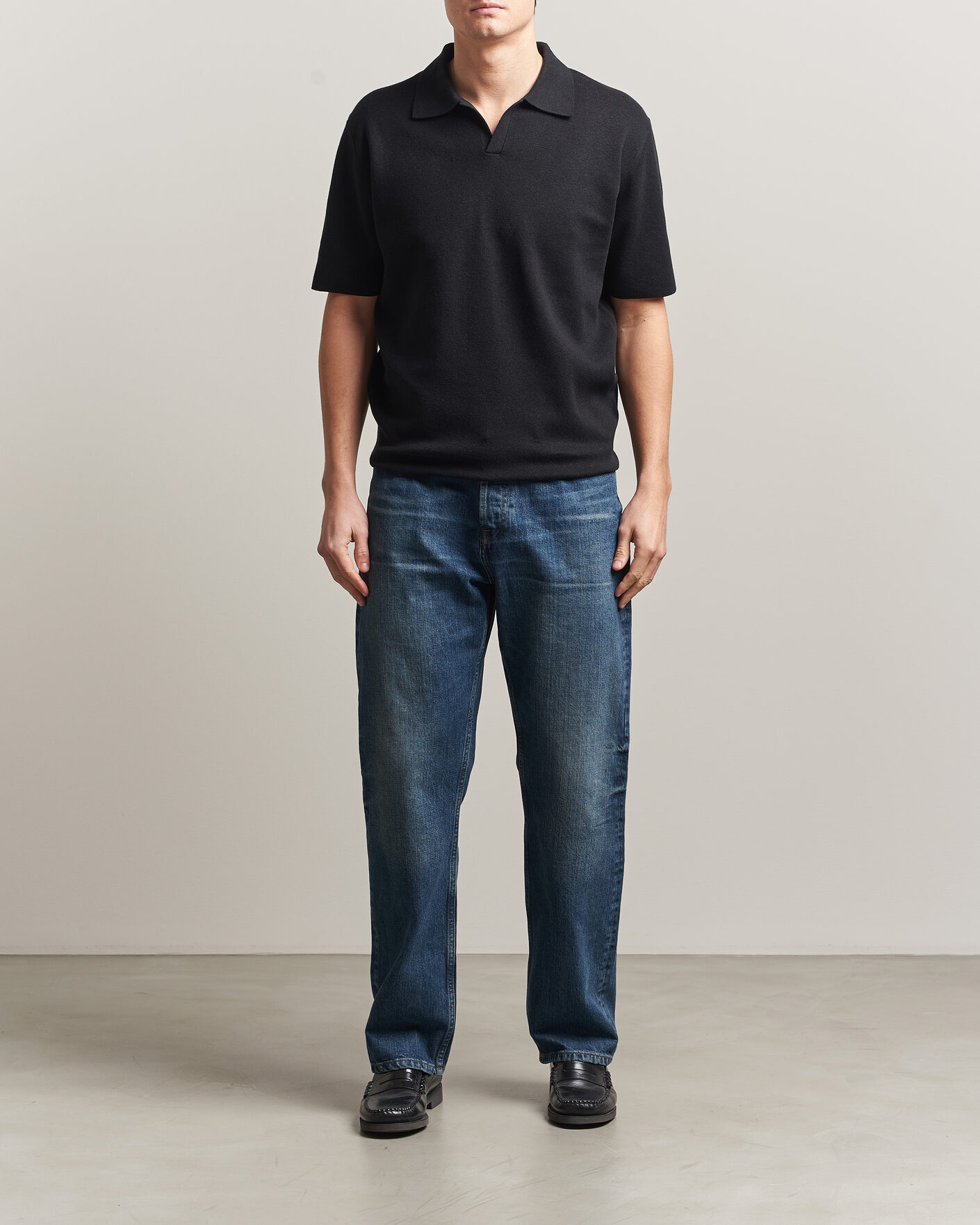 Herr | Pikéer | Tiger of Sweden | Maelon Cotton/Linen Knitted Polo Black