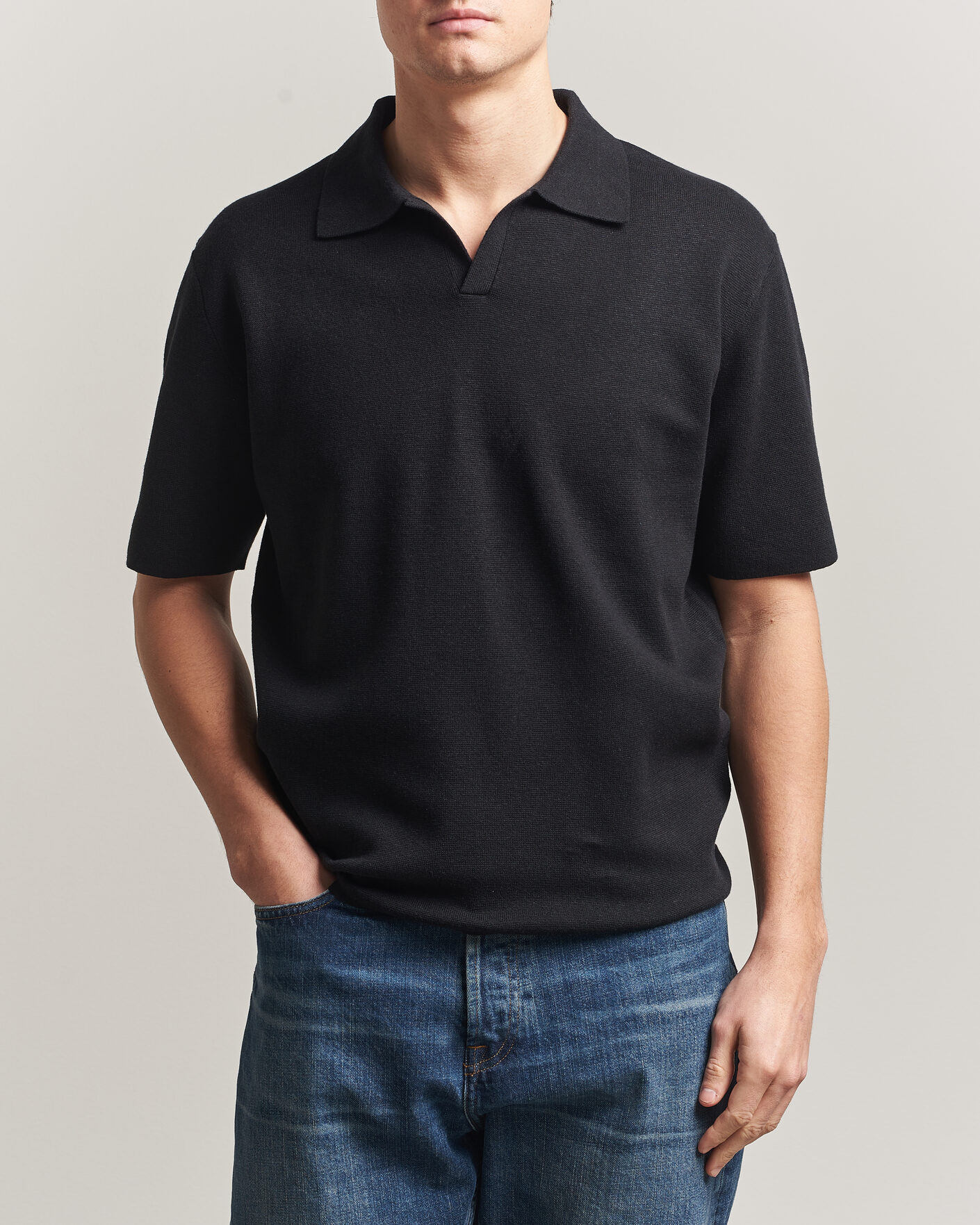 Herr | Pikéer | Tiger of Sweden | Maelon Cotton/Linen Knitted Polo Black
