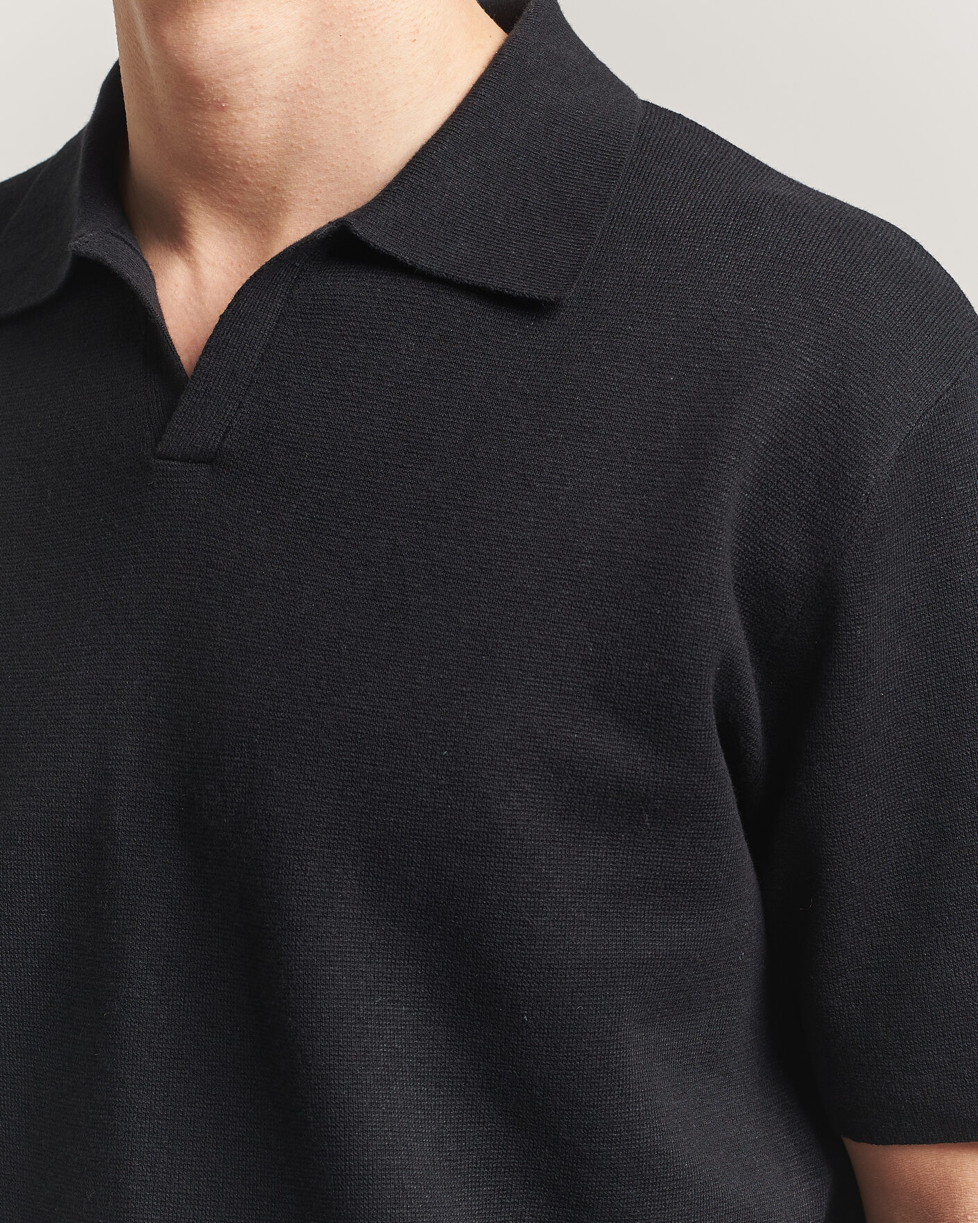 Herr | Pikéer | Tiger of Sweden | Maelon Cotton/Linen Knitted Polo Black