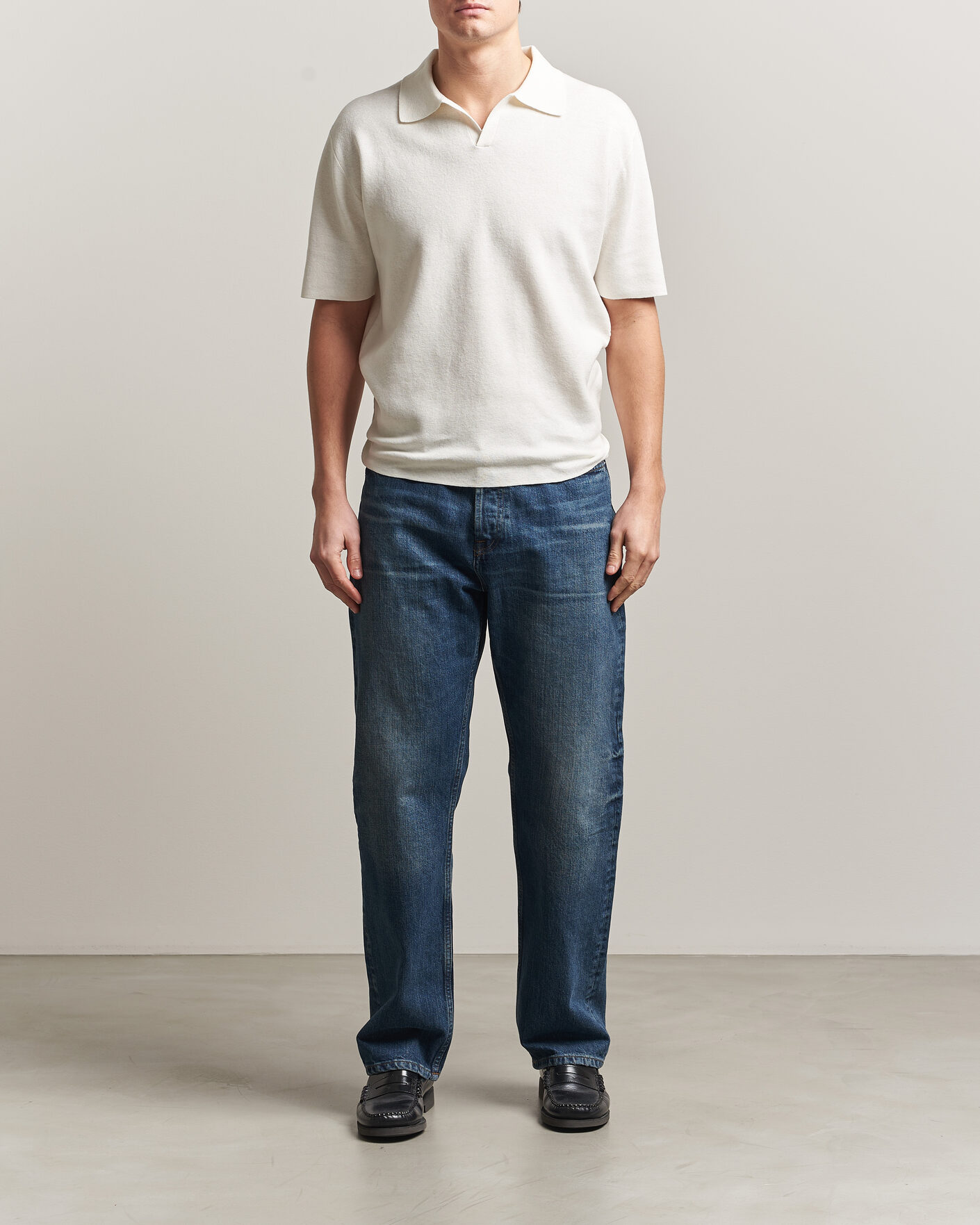 Herr | Pikéer | Tiger of Sweden | Maelon Cotton/Linen Knitted Polo Pure White
