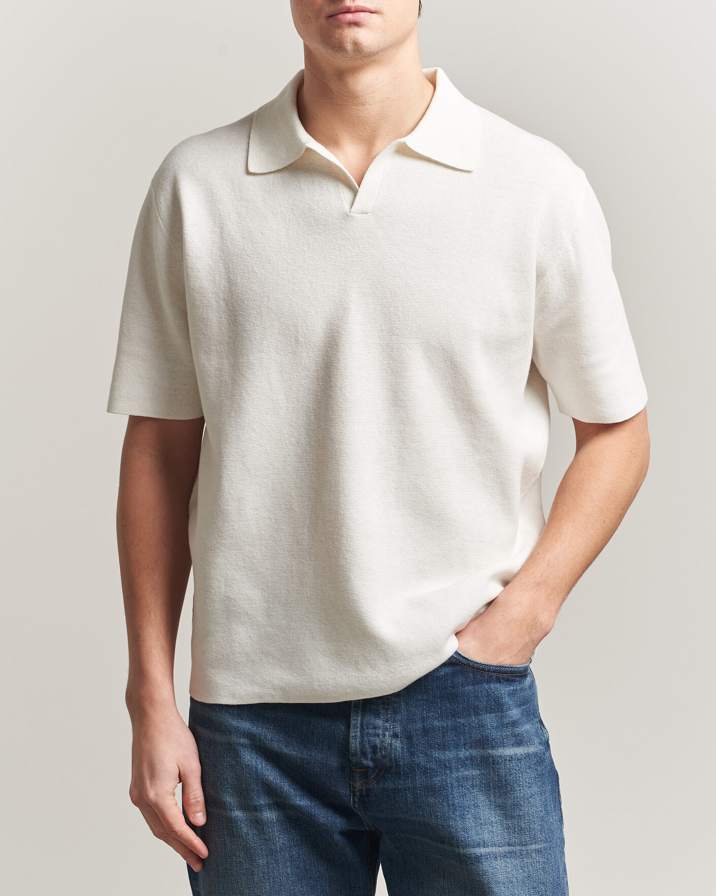 Herr | Pikéer | Tiger of Sweden | Maelon Cotton/Linen Knitted Polo Pure White