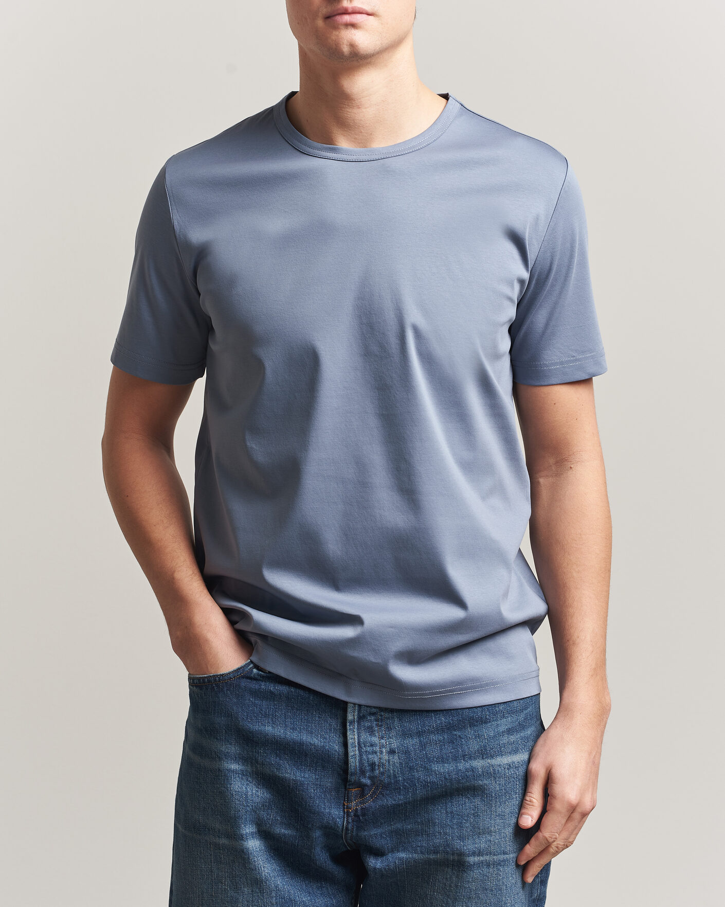 Herr | T-Shirts | Tiger of Sweden | Olaf Mercerized Cotton T-Shirt Dull Blue