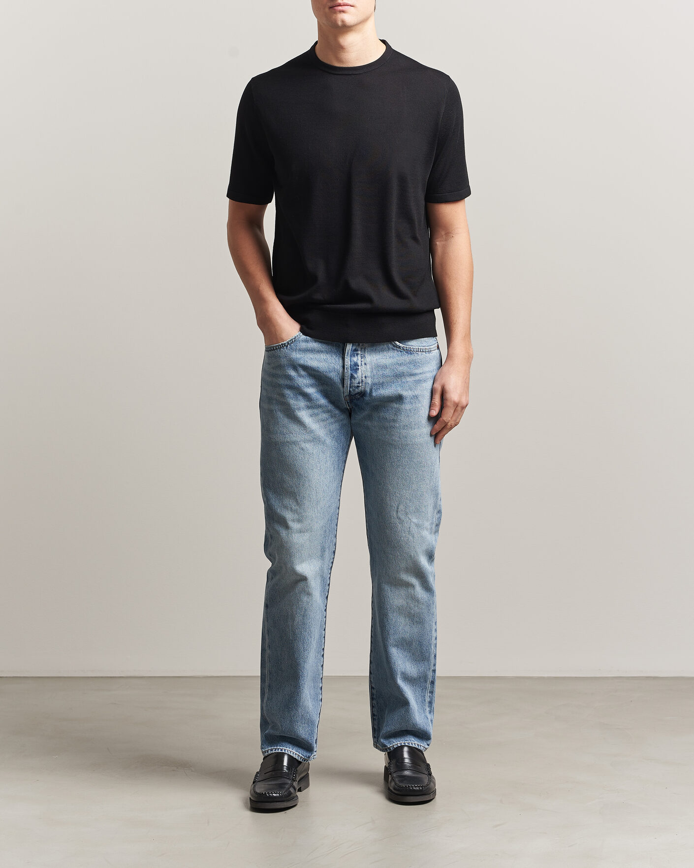 Herr | T-Shirts | Tiger of Sweden | Connor Knitted Crew Neck T-Shirt Black