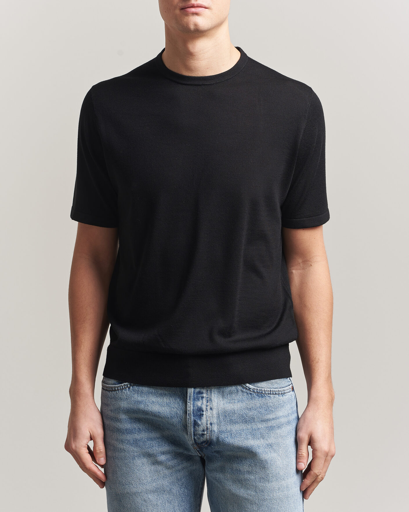 Herr | T-Shirts | Tiger of Sweden | Connor Knitted Crew Neck T-Shirt Black