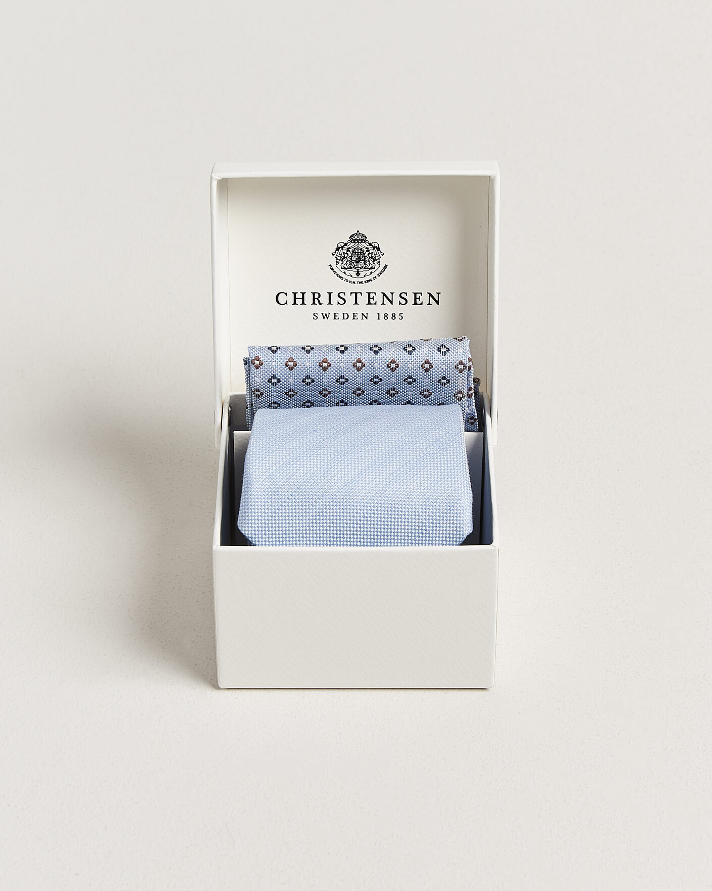 Herr | Slipsar | Amanda Christensen | Box Set Printed Silk 8cm Tie With Pocket Square Blue