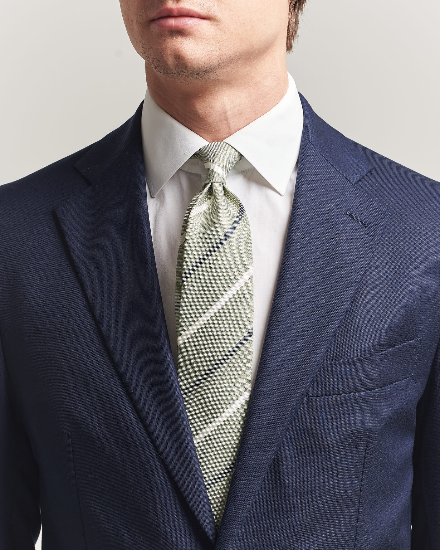 Herr | Slipsar | Amanda Christensen | Silk/Linen 8cm Striped Tie Green