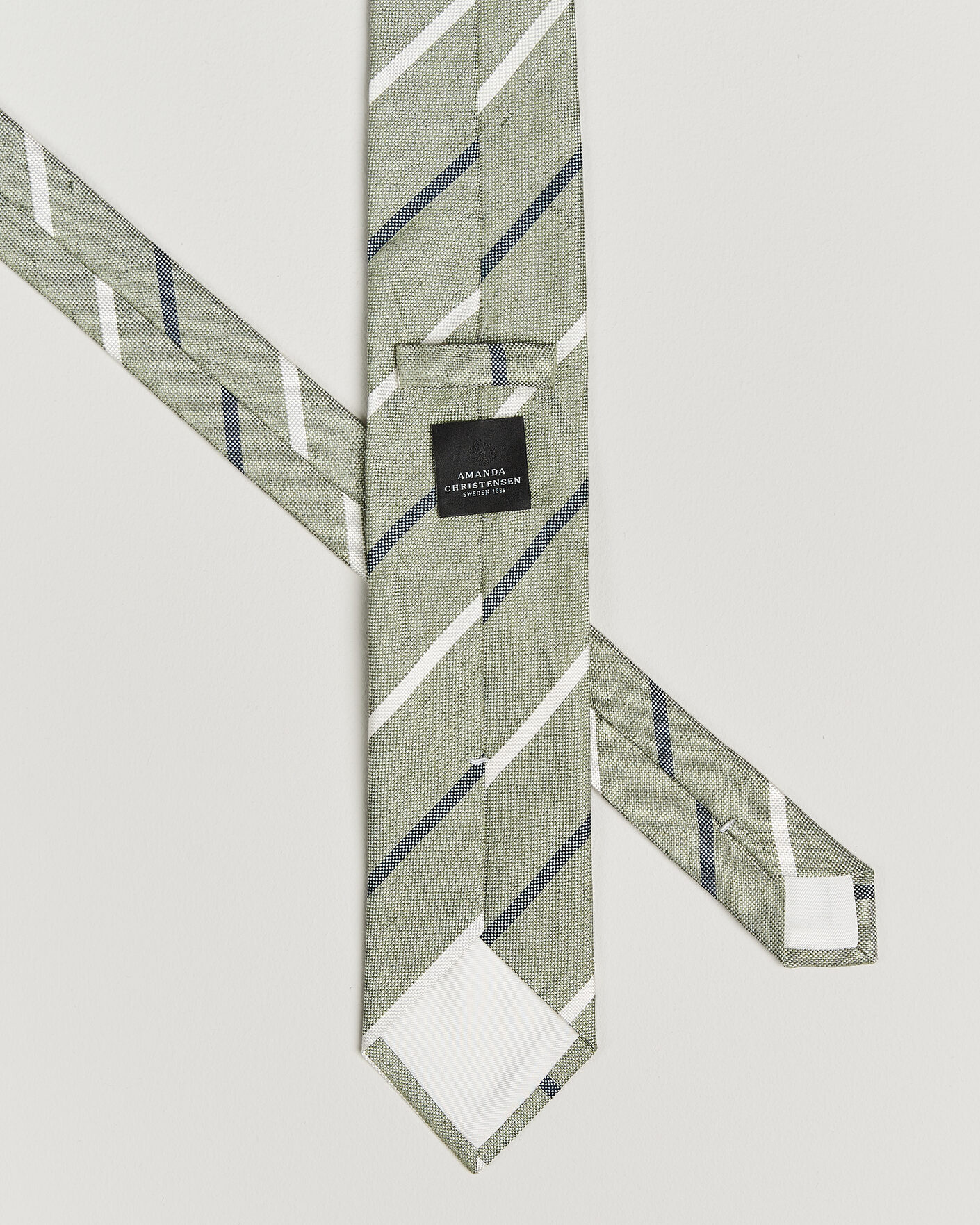 Herr | Slipsar | Amanda Christensen | Silk/Linen 8cm Striped Tie Green