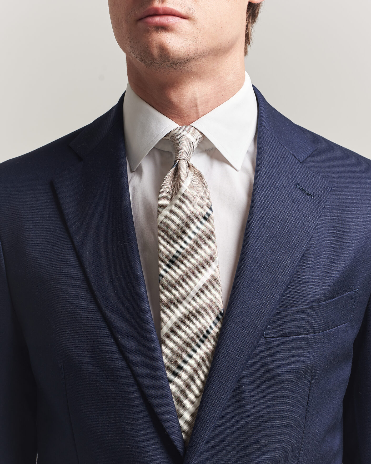 Herr | Slipsar | Amanda Christensen | Silk/Linen 8cm Striped Tie Brown