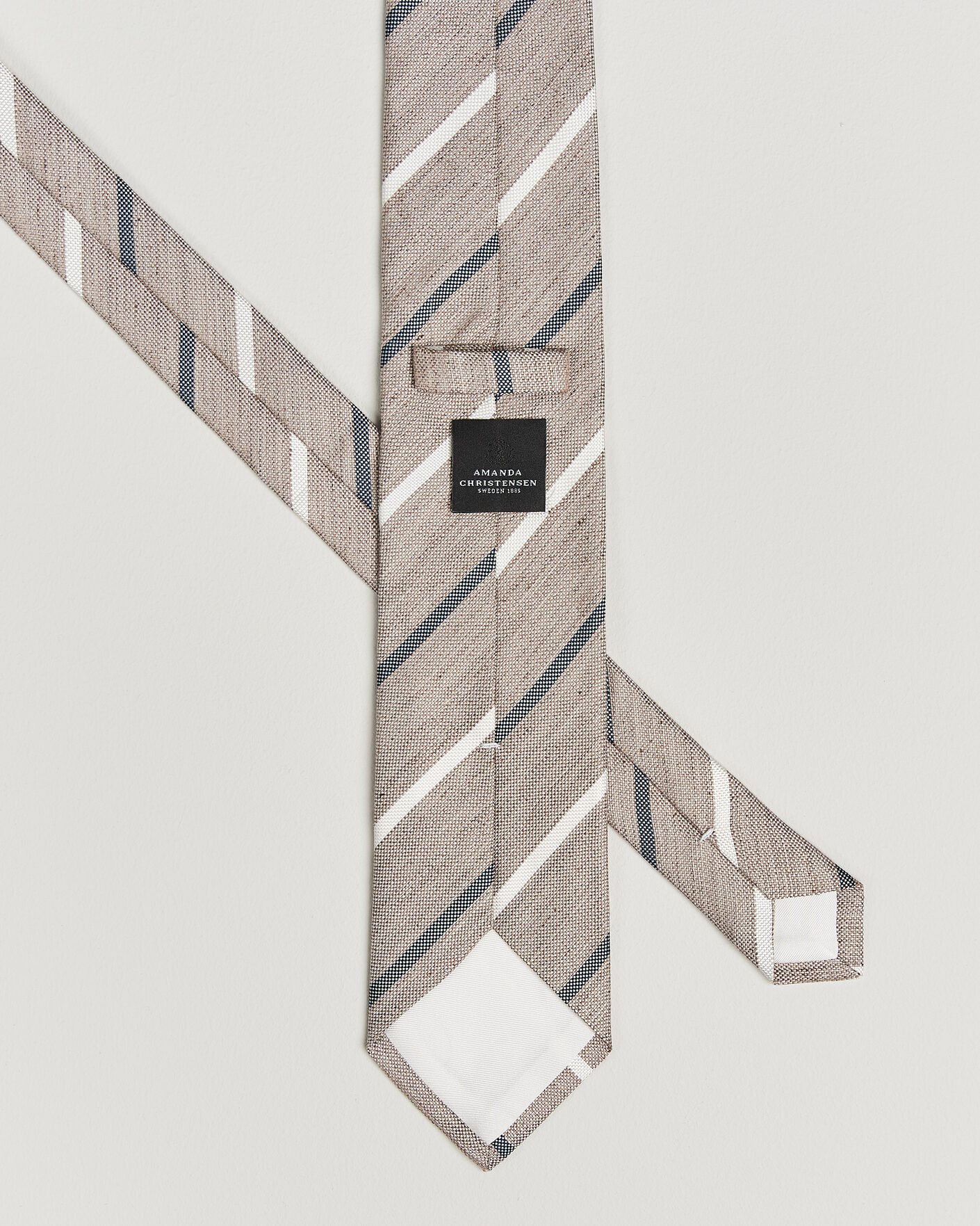 Herr | Slipsar | Amanda Christensen | Silk/Linen 8cm Striped Tie Brown