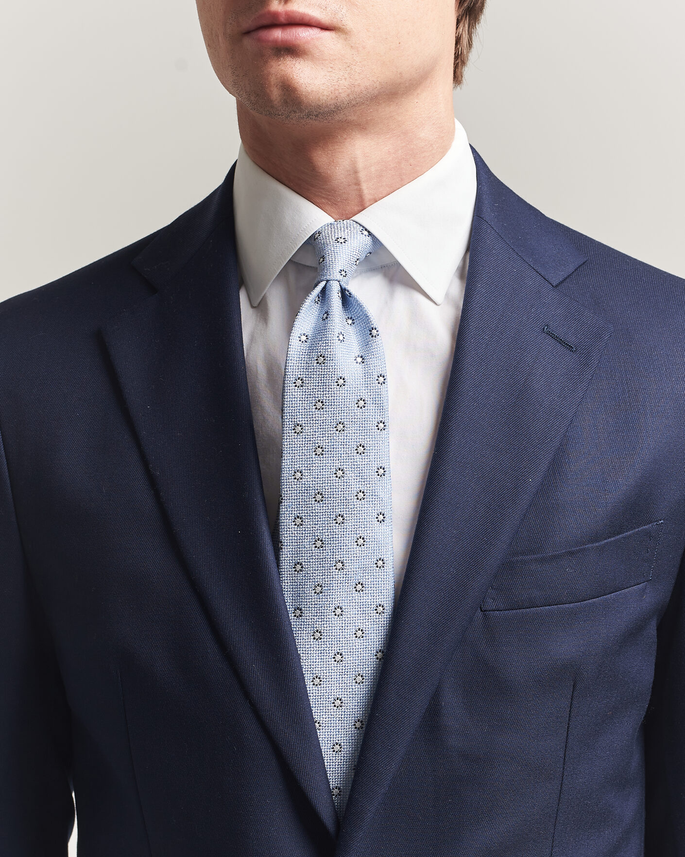 Herr | Slipsar | Amanda Christensen | Silk/Linen 8cm Flower Tie Blue