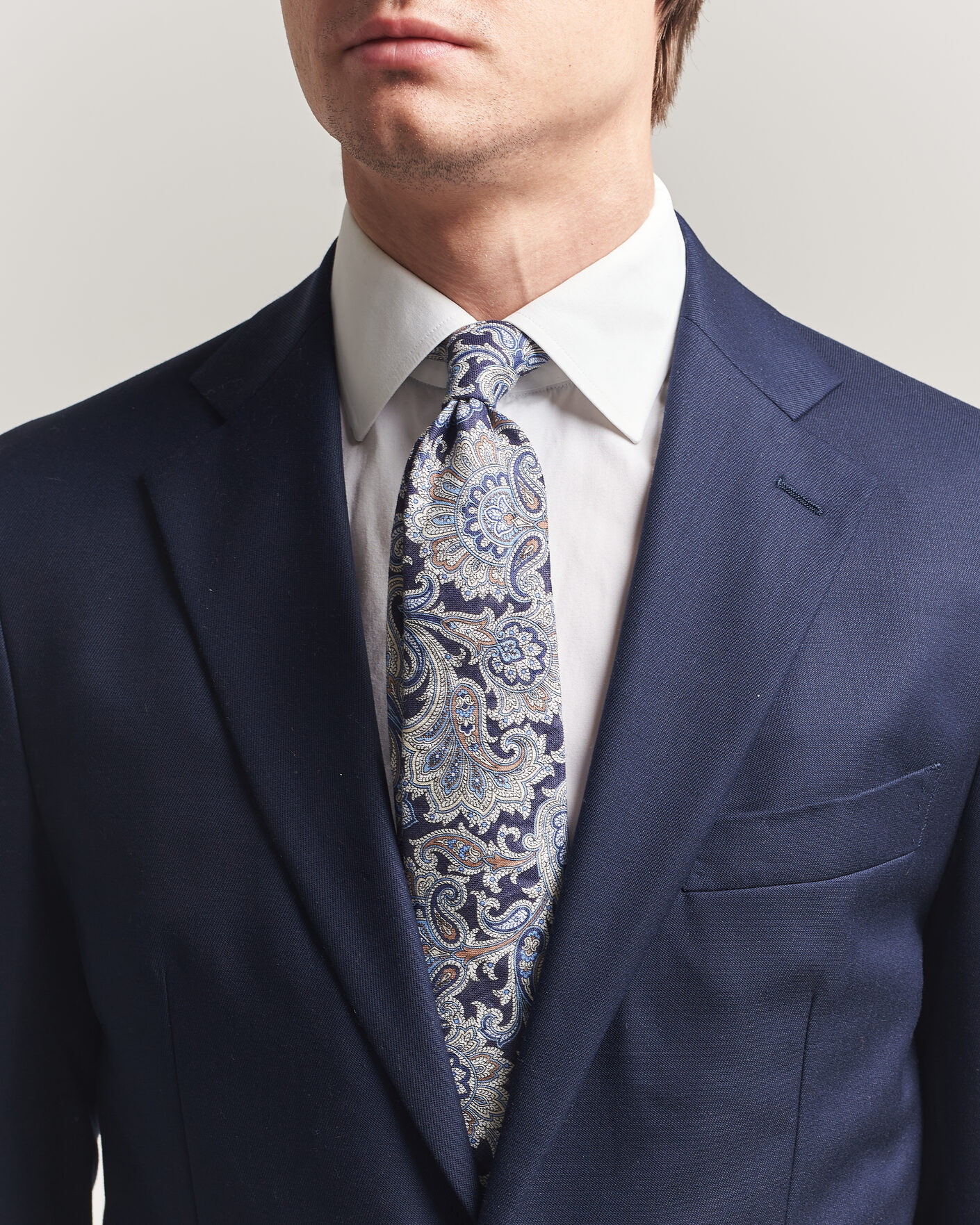 Herr | Slipsar | Amanda Christensen | Linen 8cm Paisley Tie Navy