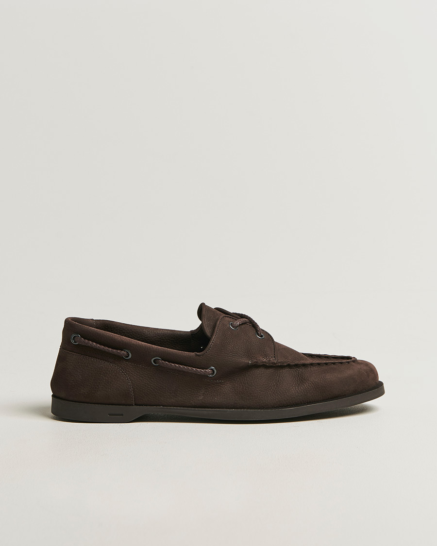 Herr | Seglarskor | John Lobb | Foil Boat Shoes Dark Brown Nubuck