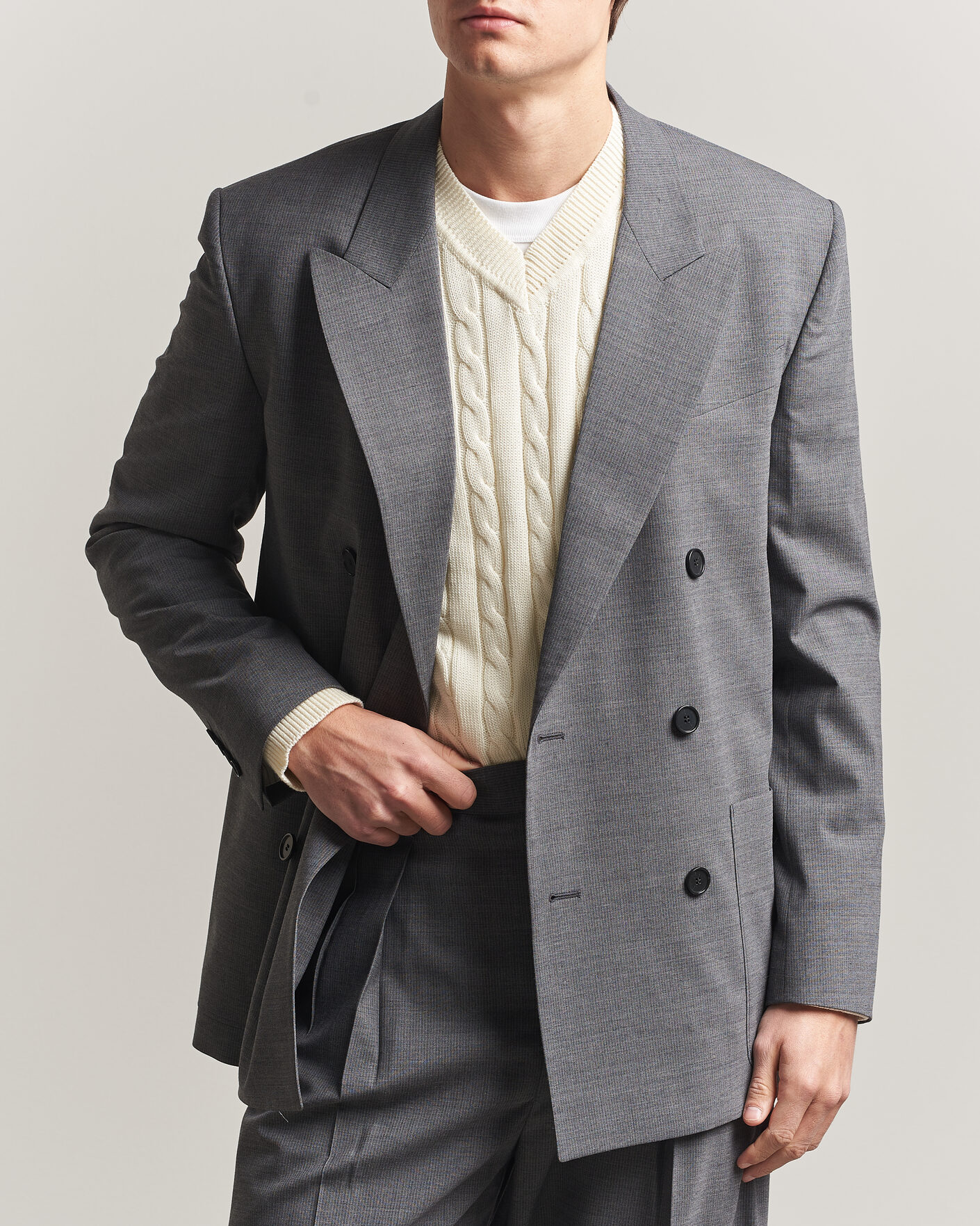 Herr | Kavajer | Filippa K | Michael Wool Pinstriped Double Breasted Blazer Mid Grey