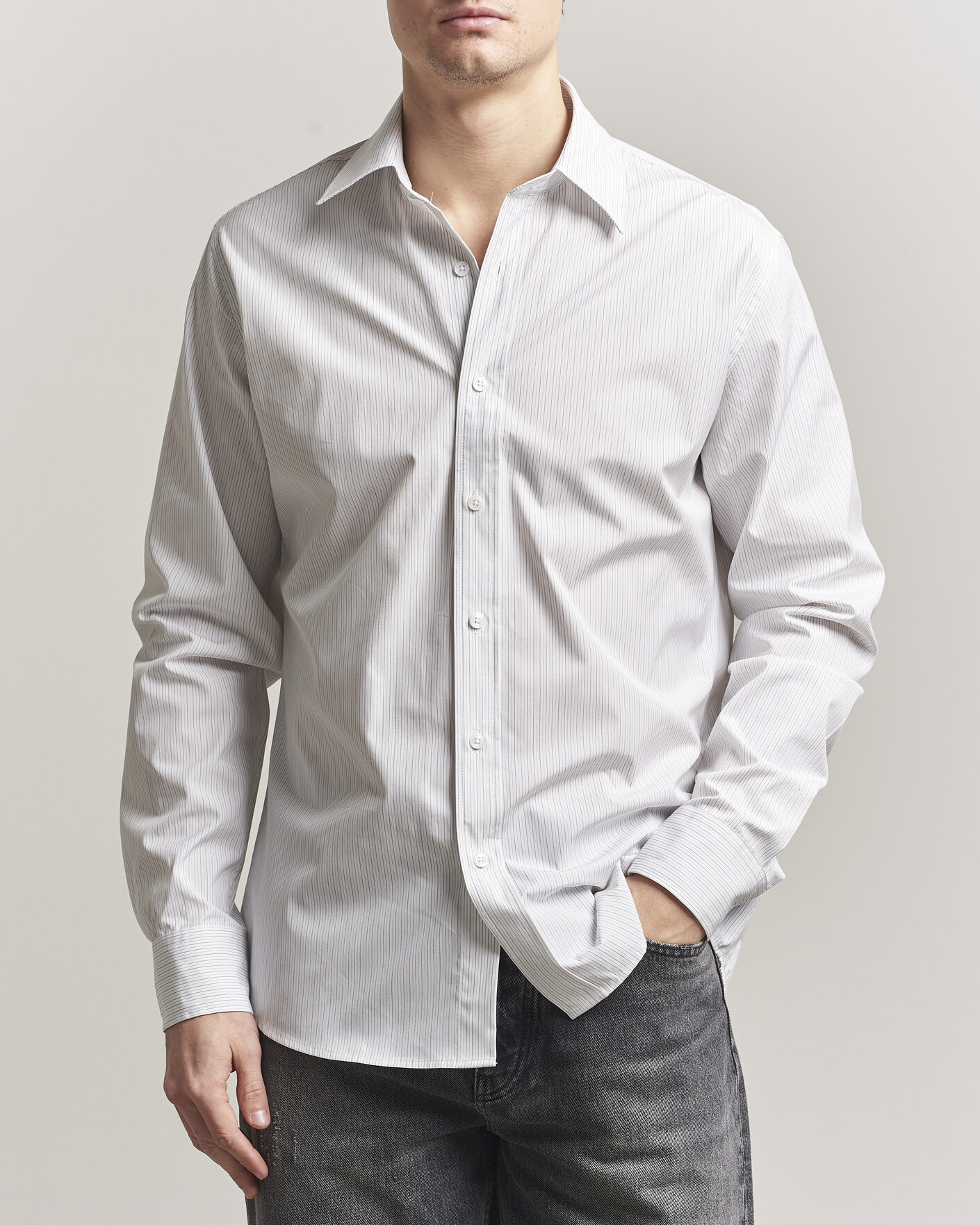 Herr | Skjortor | Filippa K | Cotton Poplin Striped Shirt White/Black