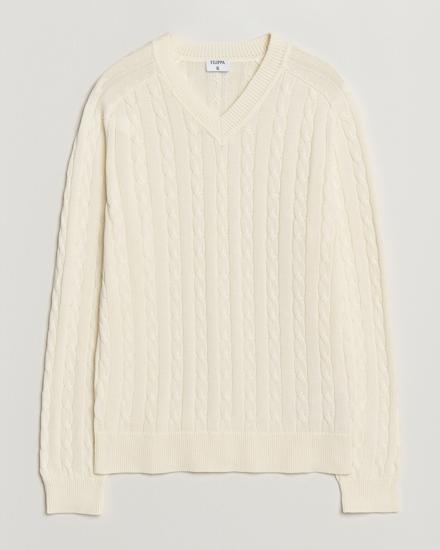 Herr | Tröjor | Filippa K | Cotton Cable V-Neck Sweater Calico White