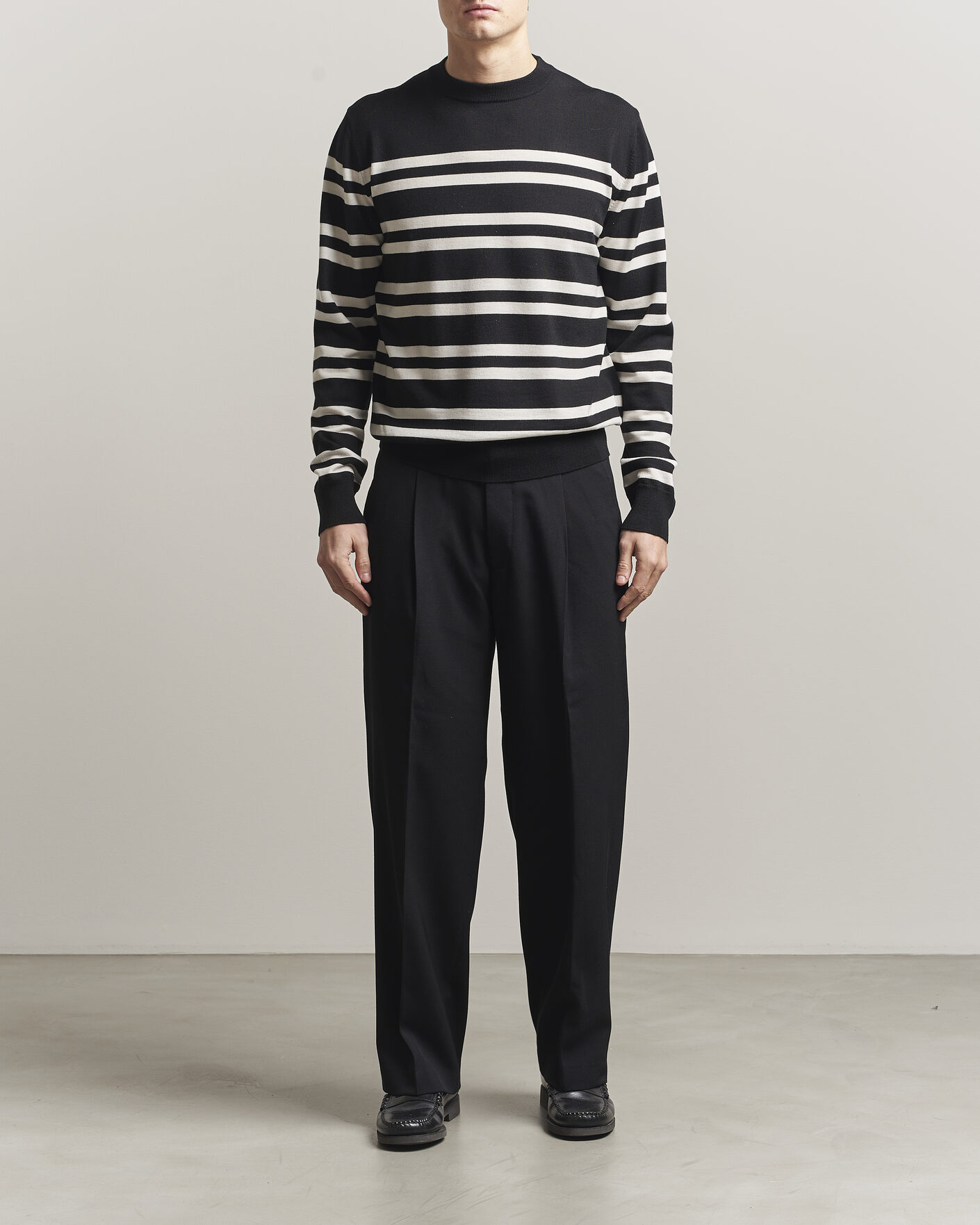 Herr | Tröjor | Filippa K | Merino Knitted Striped Sweater Black/White