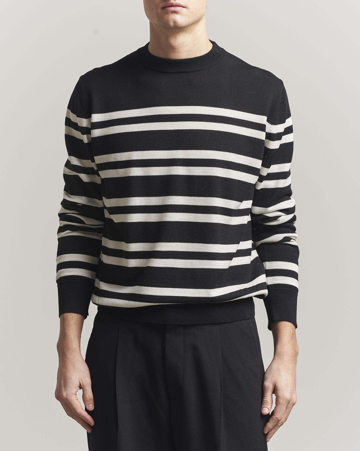 Herr | Tröjor | Filippa K | Merino Knitted Striped Sweater Black/White