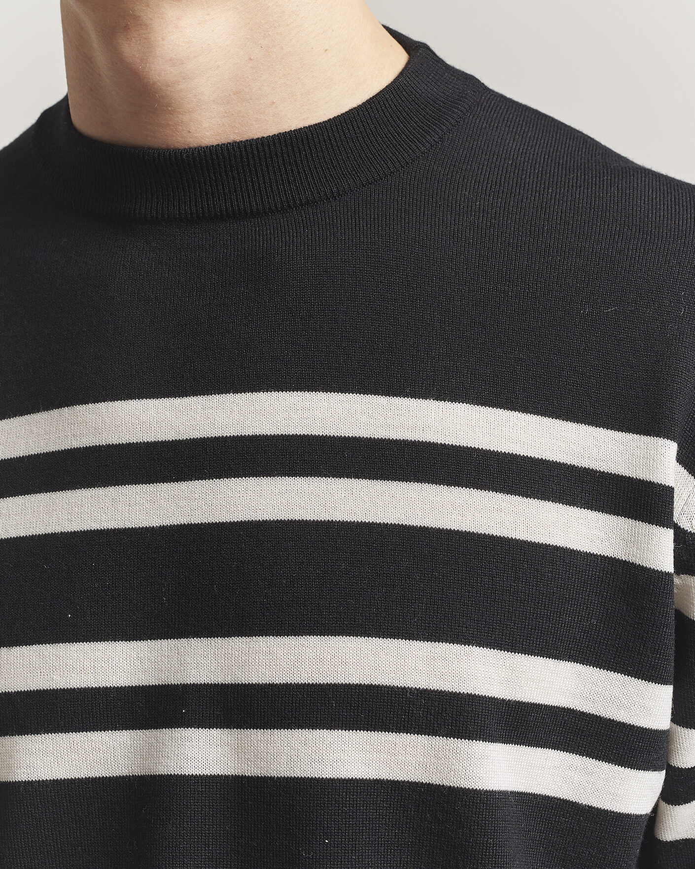 Herr | Tröjor | Filippa K | Merino Knitted Striped Sweater Black/White