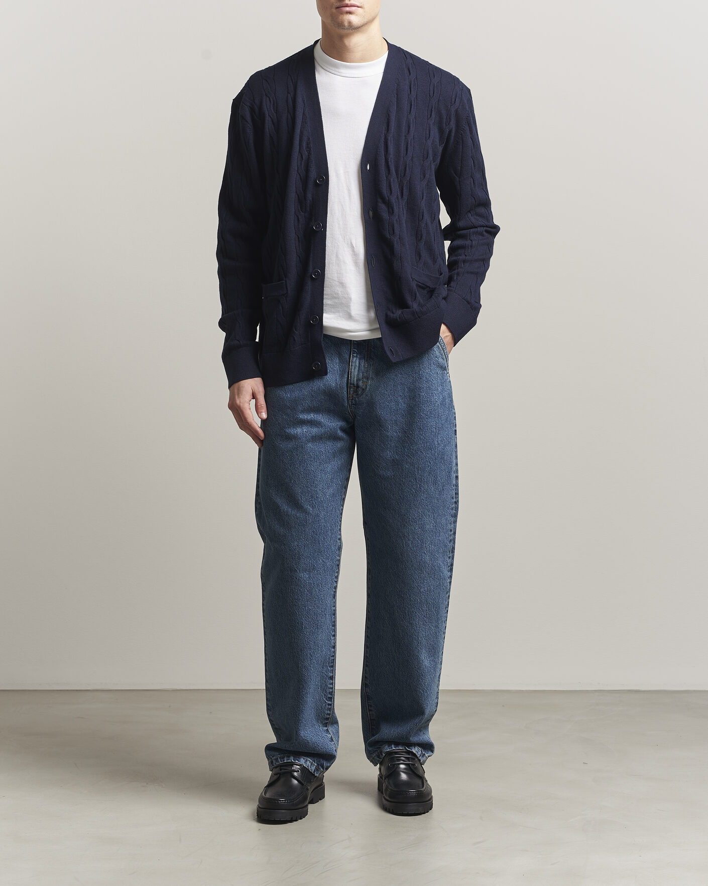 Herr | Tröjor | Filippa K | Cotton/Merino Cable Cardigan Navy