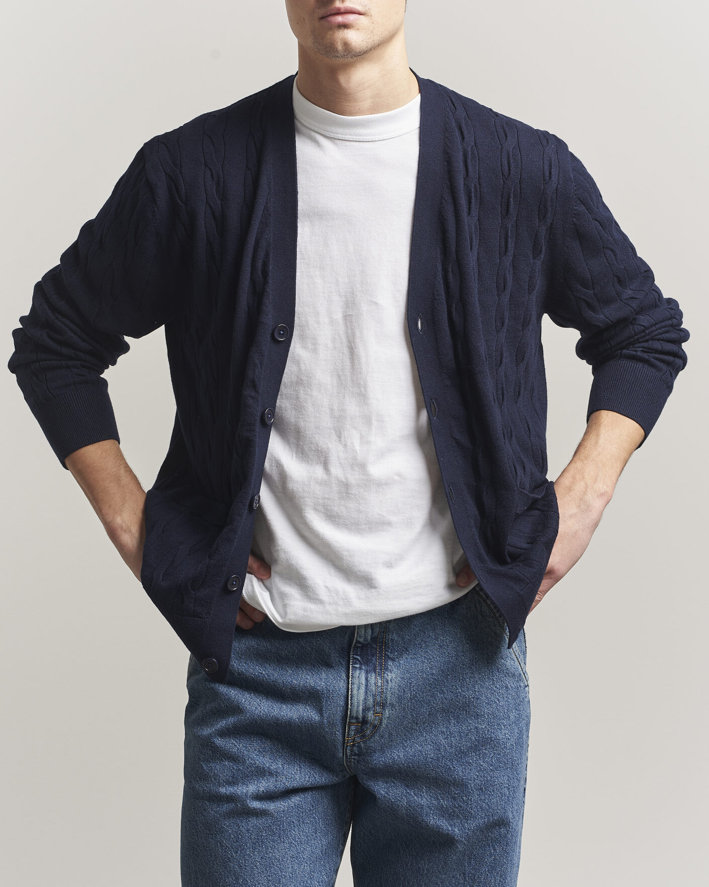 Herr | Tröjor | Filippa K | Cotton/Merino Cable Cardigan Navy