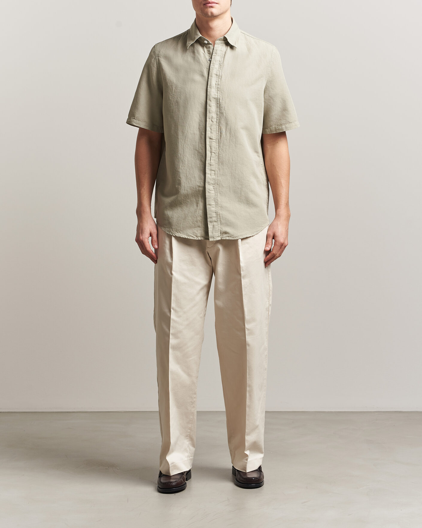 Herr | Skjortor | Filippa K | Cotton/Linen Short Sleeve Shirt Light Green