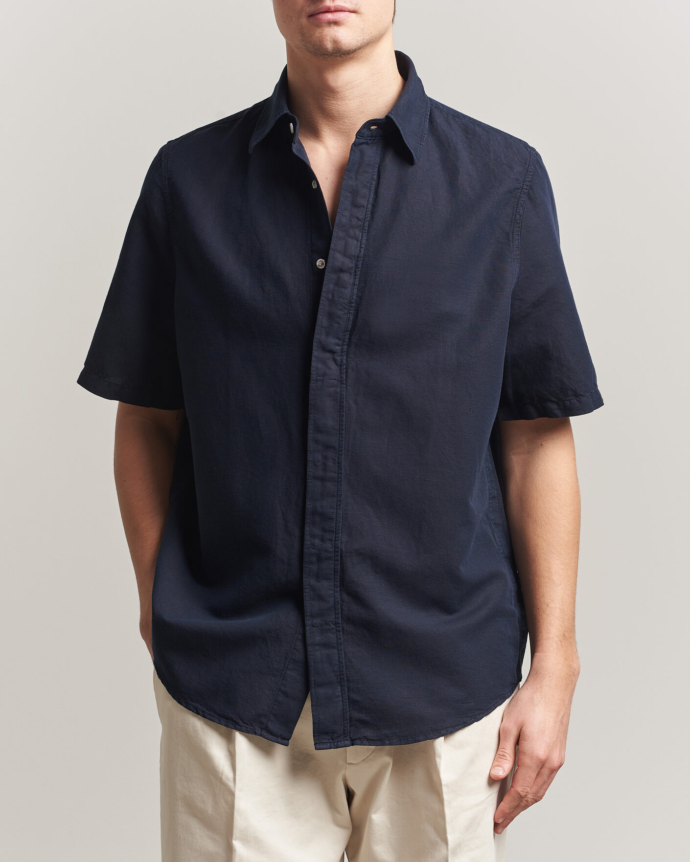 Herr | Skjortor | Filippa K | Cotton/Linen Short Sleeve Shirt Navy