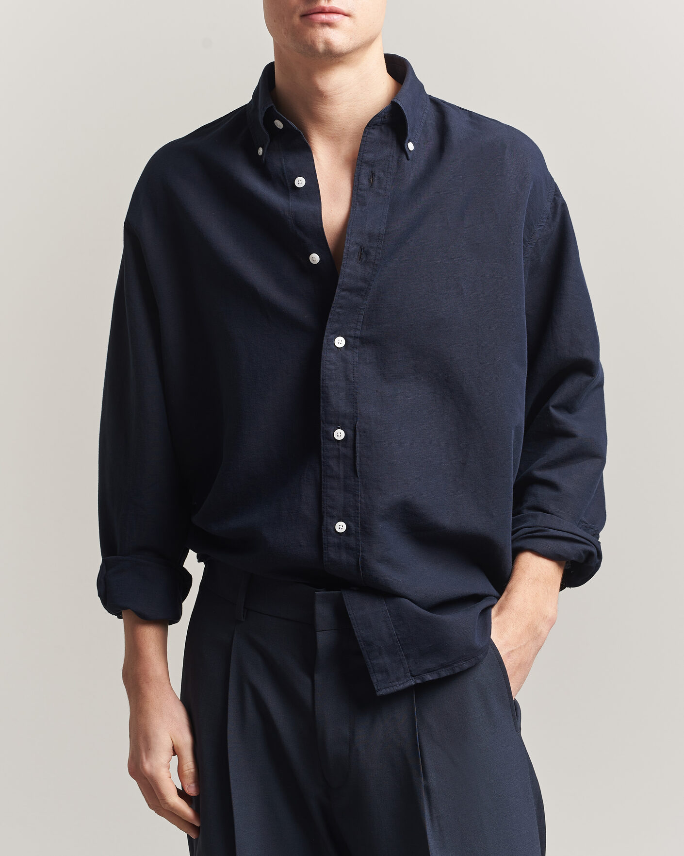 Herr | Skjortor | Filippa K | Relaxed Cotton/Linen Shirt Navy