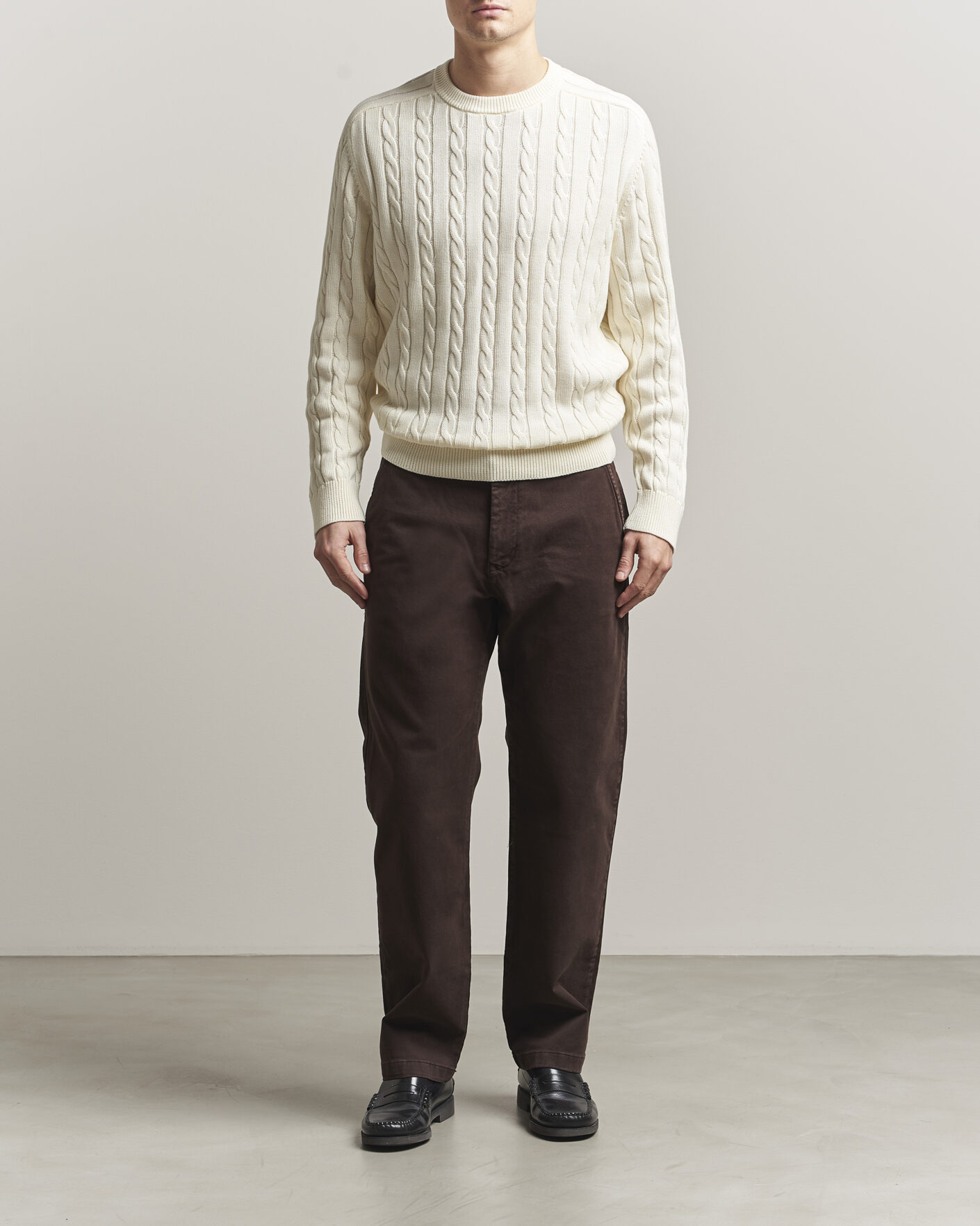 Herr | Tröjor | Filippa K | Cotton Cable Crew Neck Sweater Calico White