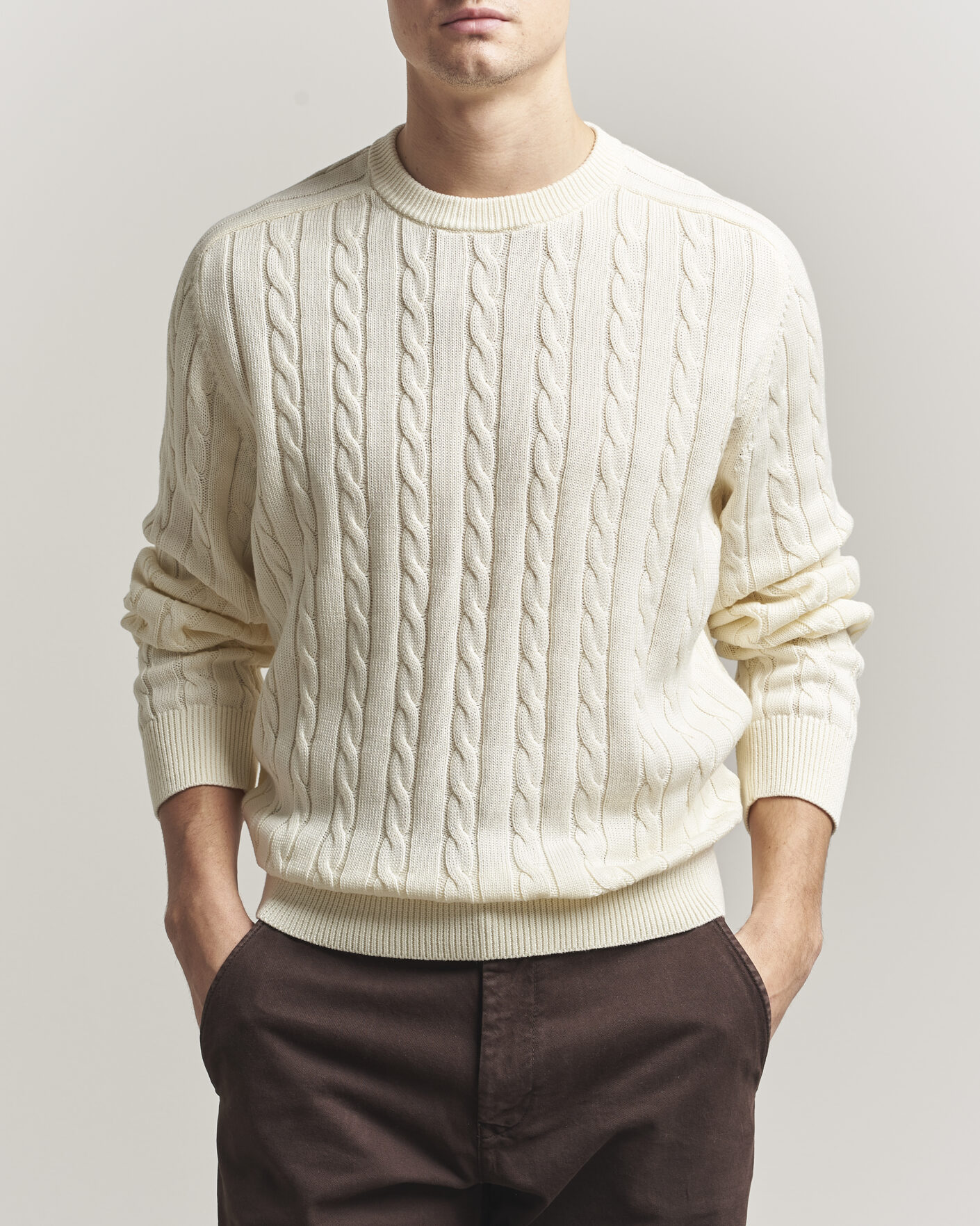 Herr | Tröjor | Filippa K | Cotton Cable Crew Neck Sweater Calico White