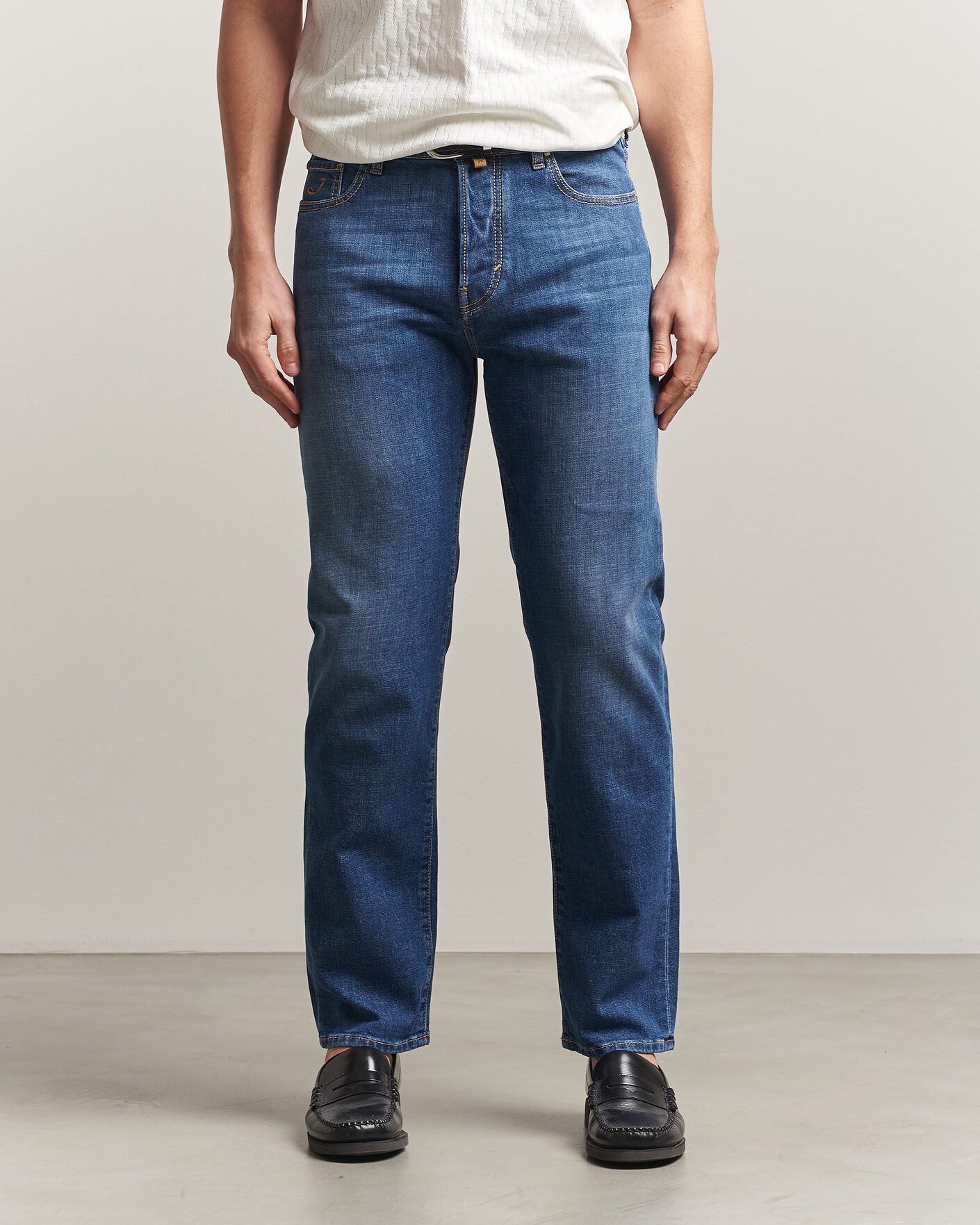 Herr | Jeans | Jacob Cohën | Edos Regular Straight Fit Stretch Jeans Mid Blue