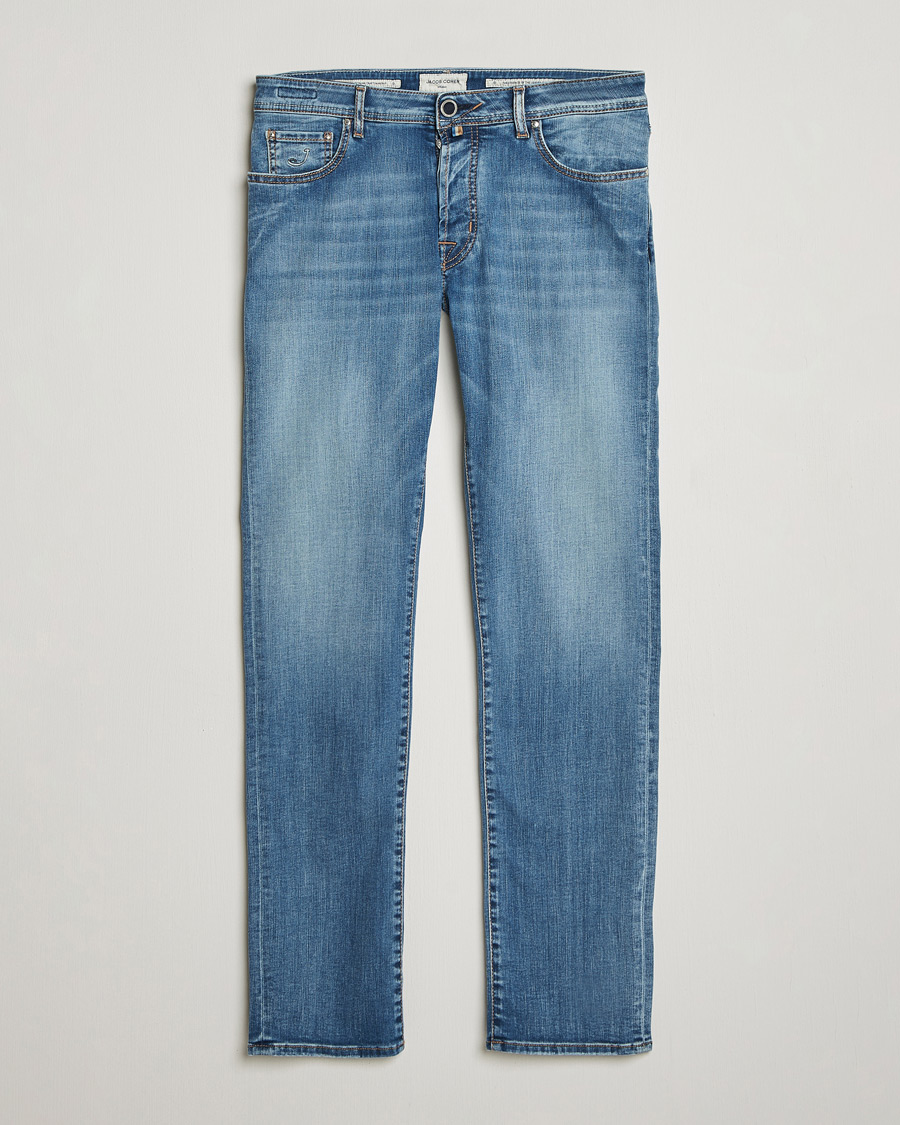 Herr | Byxor | Jacob Cohën | Bard Slim Fit Stretch Porsche Patch Jeans Mid Blue