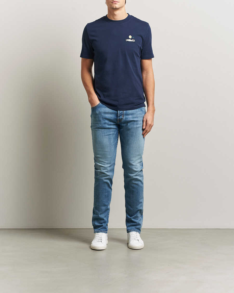 Herr | Jeans | Jacob Cohën | Bard Slim Fit Stretch Porsche Patch Jeans Mid Blue