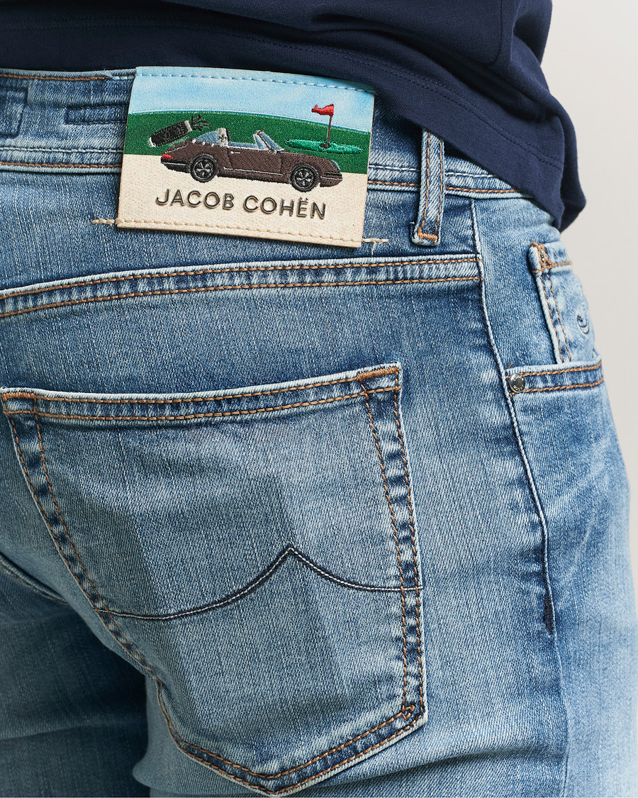 Herr | Byxor | Jacob Cohën | Bard Slim Fit Stretch Porsche Patch Jeans Mid Blue