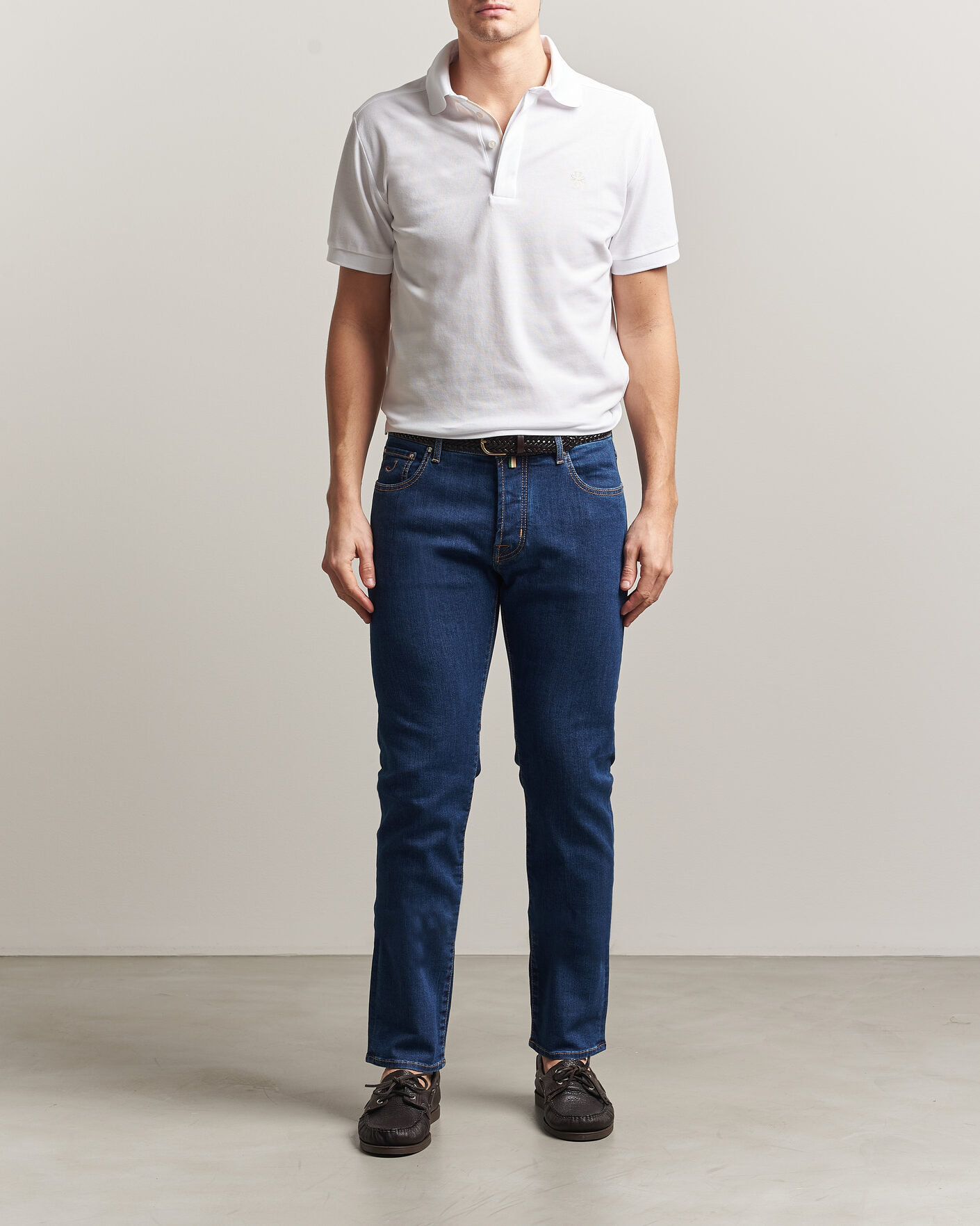 Herr | Pikéer | Jacob Cohën | Cotton Polo Piquet Optical White