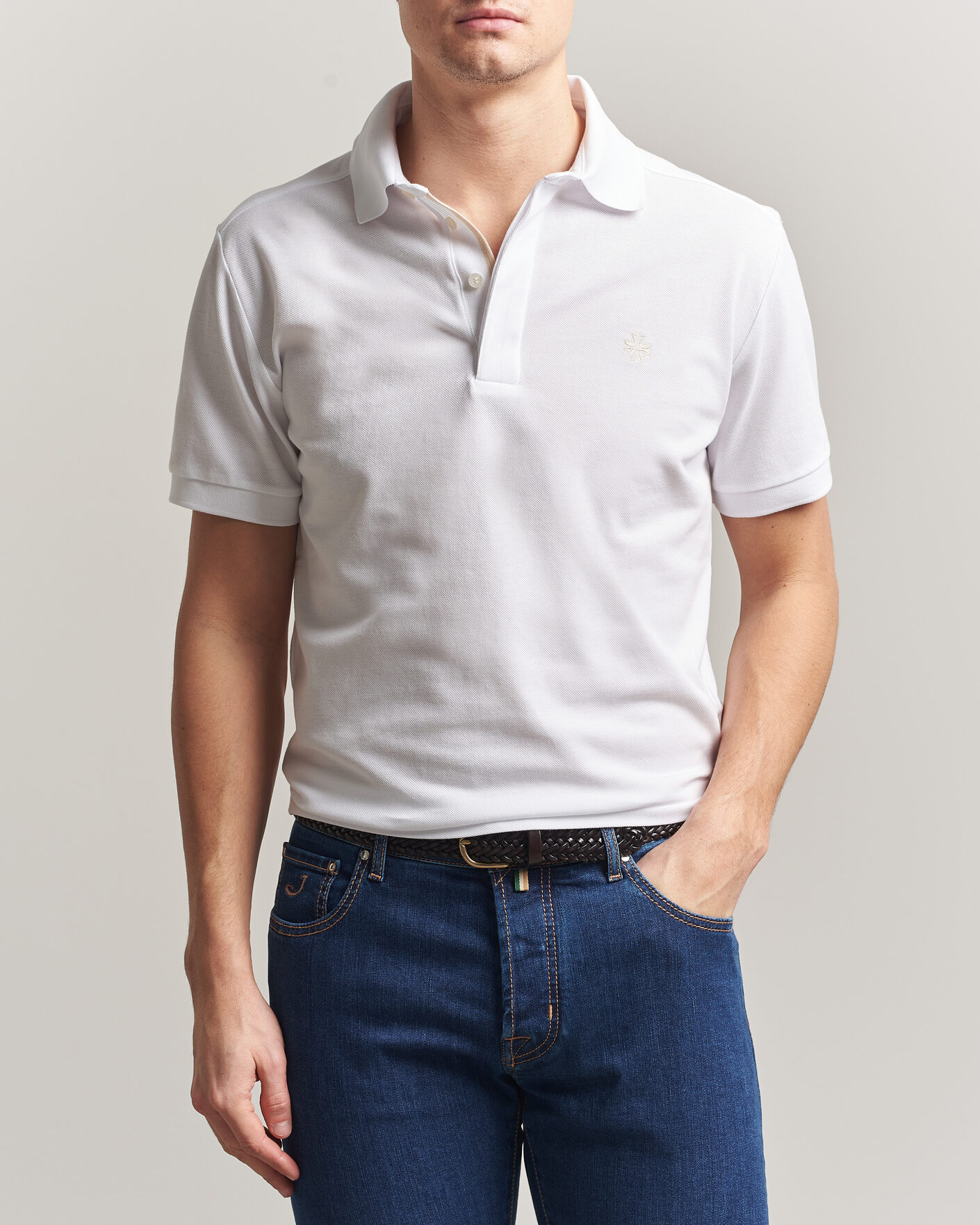 Herr | Pikéer | Jacob Cohën | Cotton Polo Piquet Optical White