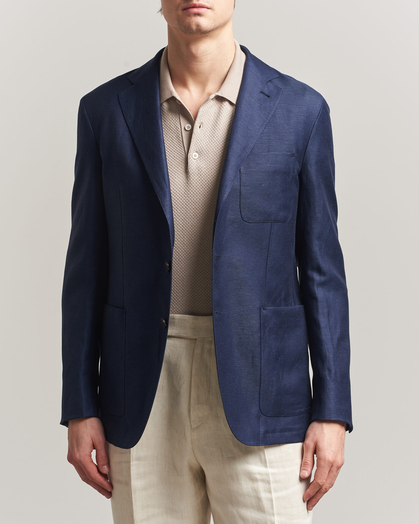 Herr | Kavajer | Canali | Unconstructed Wool/Linen Blazer Dark Blue