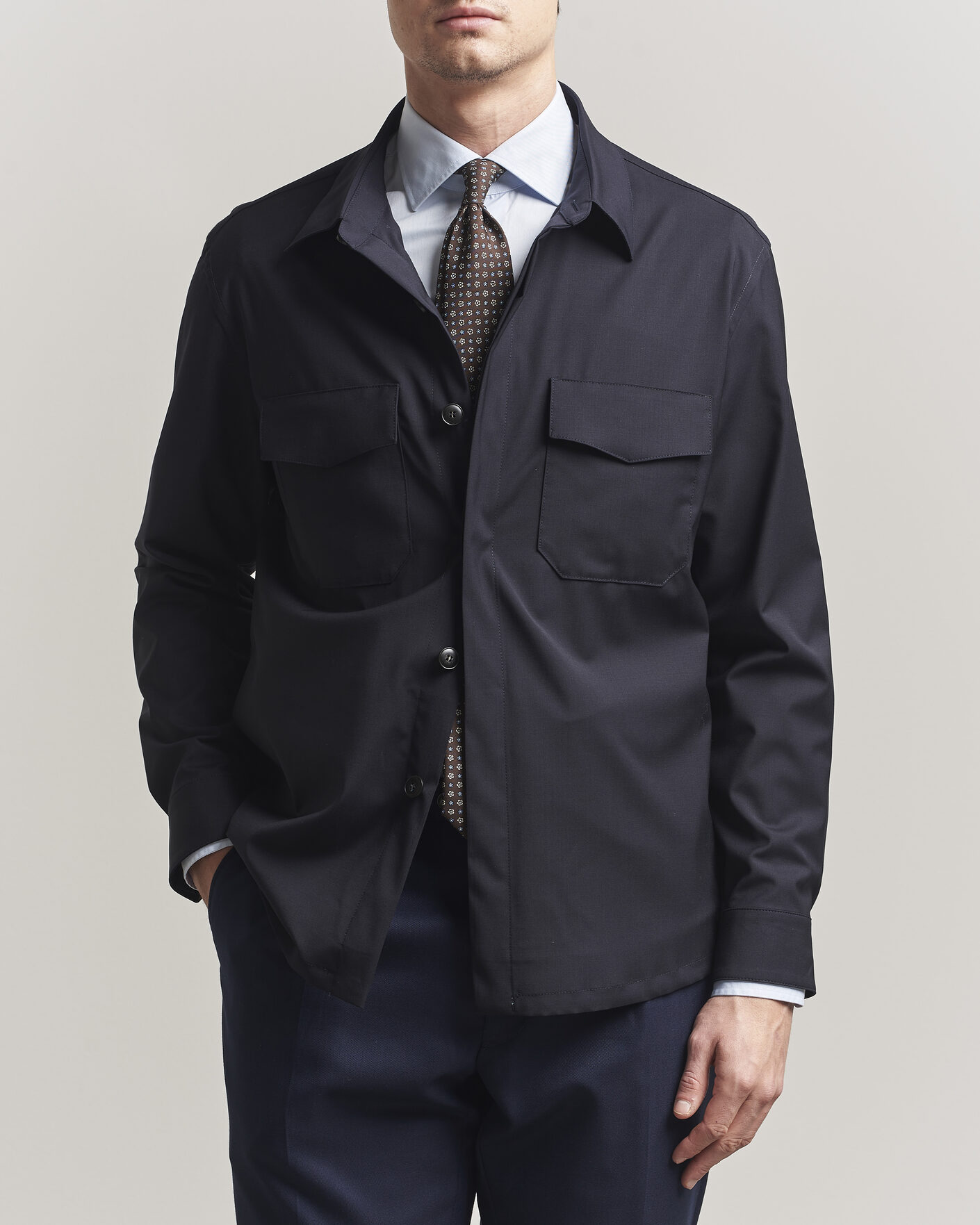 Herr | Skjortor | Canali | Travel Wool Overshirt Navy