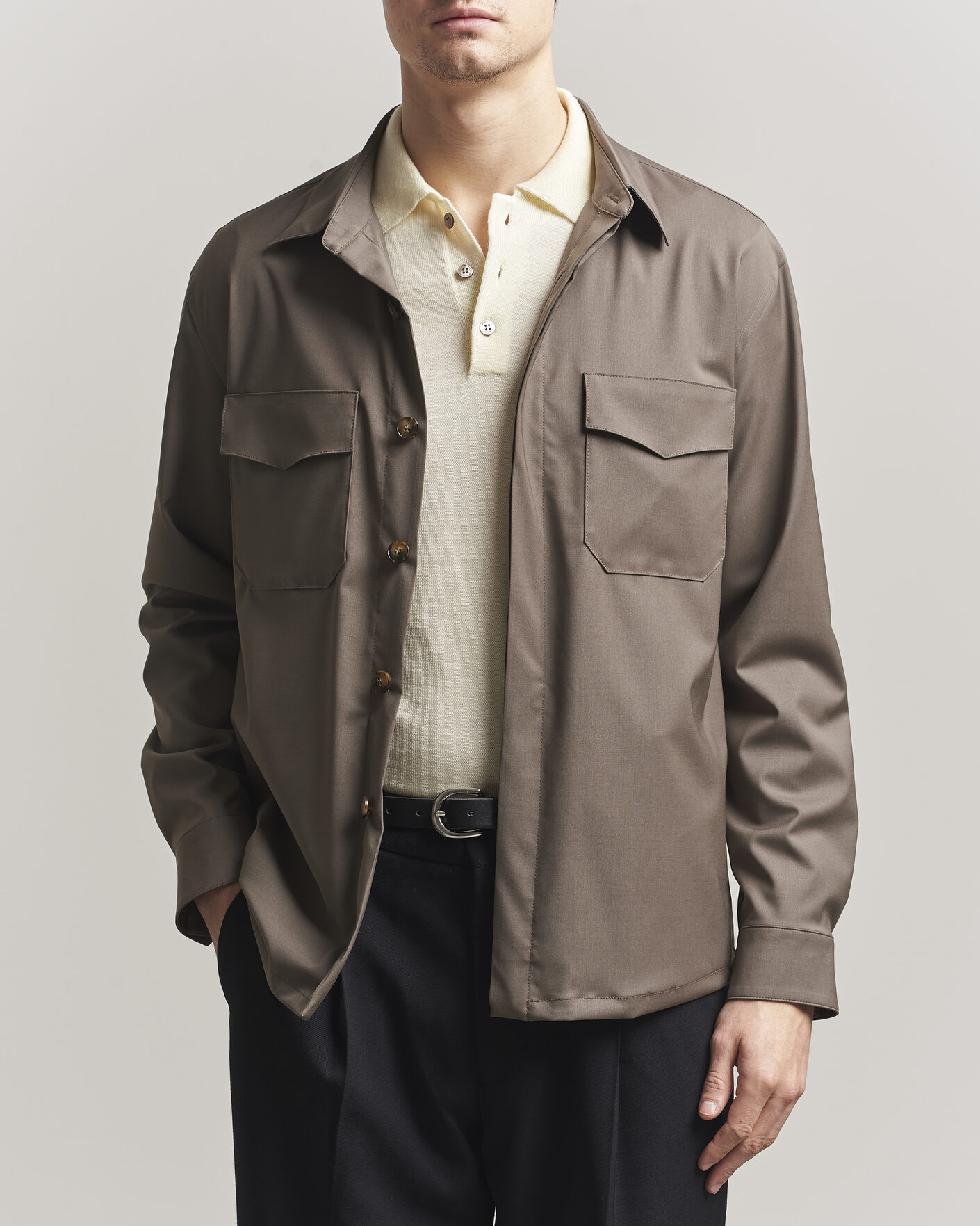 Herr | Skjortor | Canali | Travel Wool Overshirt Brown