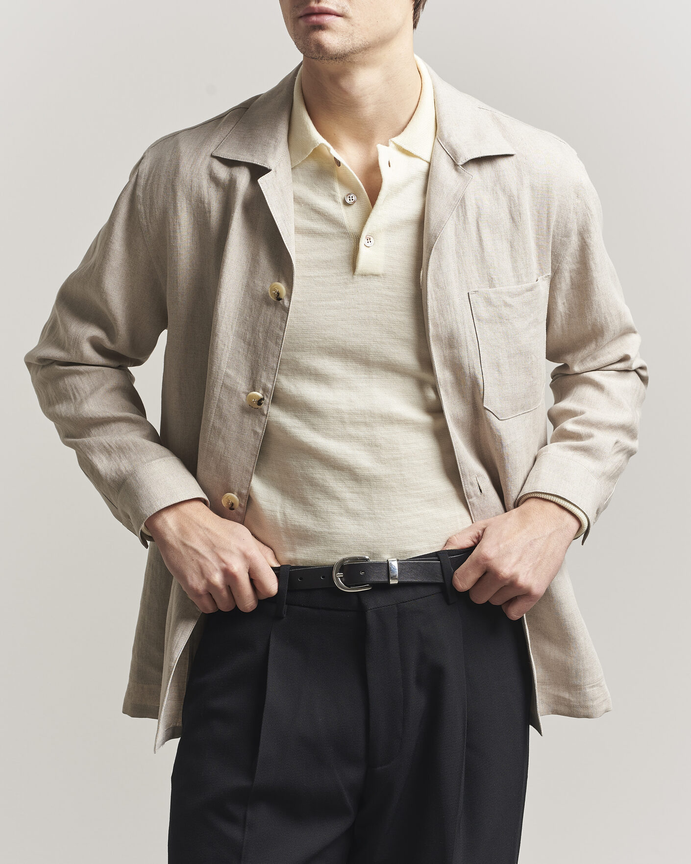 Herr | Skjortor | Canali | Linen Shirt Jacket Beige