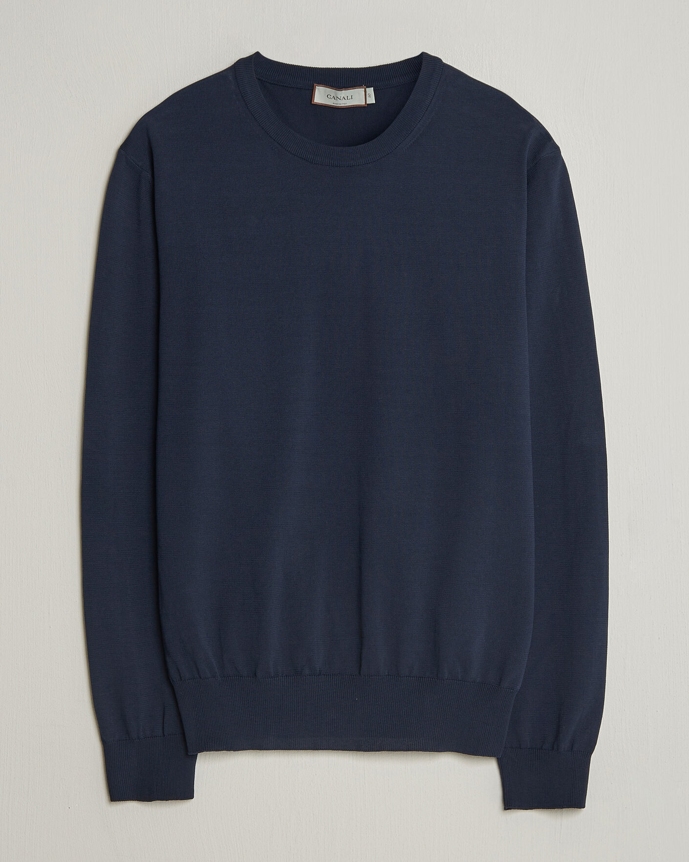 Herr | Tröjor | Canali | Cotton Crew Neck Pullover Navy
