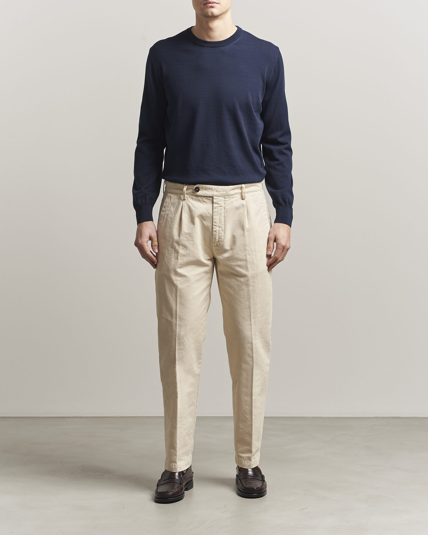 Herr | Tröjor | Canali | Cotton Crew Neck Pullover Navy