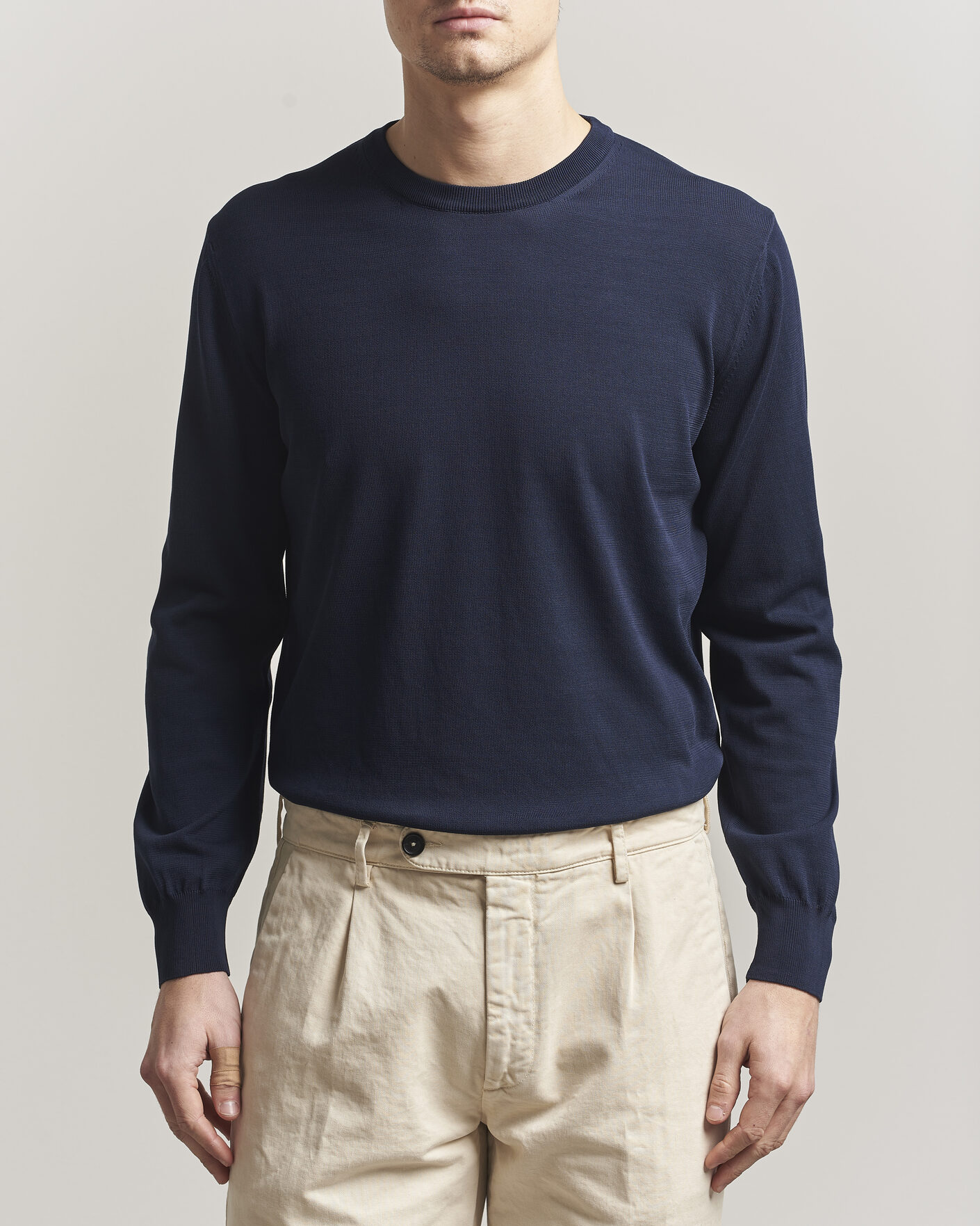 Herr | Tröjor | Canali | Cotton Crew Neck Pullover Navy
